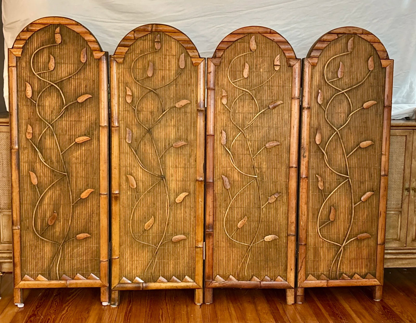 Bamboo Rattan 4 Panel Folding Screen - Reversible - 5