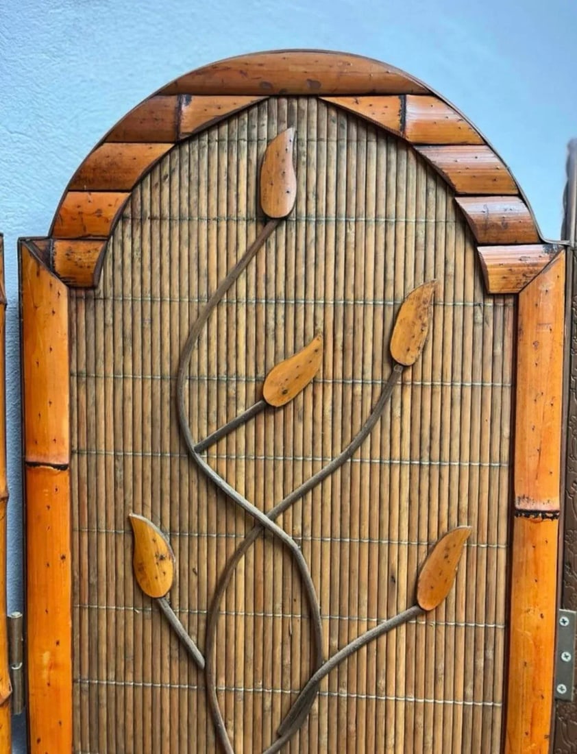 Bamboo Rattan 4 Panel Folding Screen - Reversible - 6