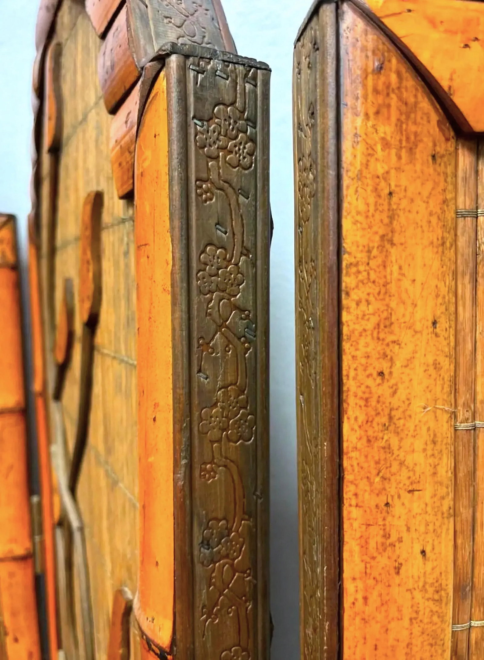 Bamboo Rattan 4 Panel Folding Screen - Reversible - 8