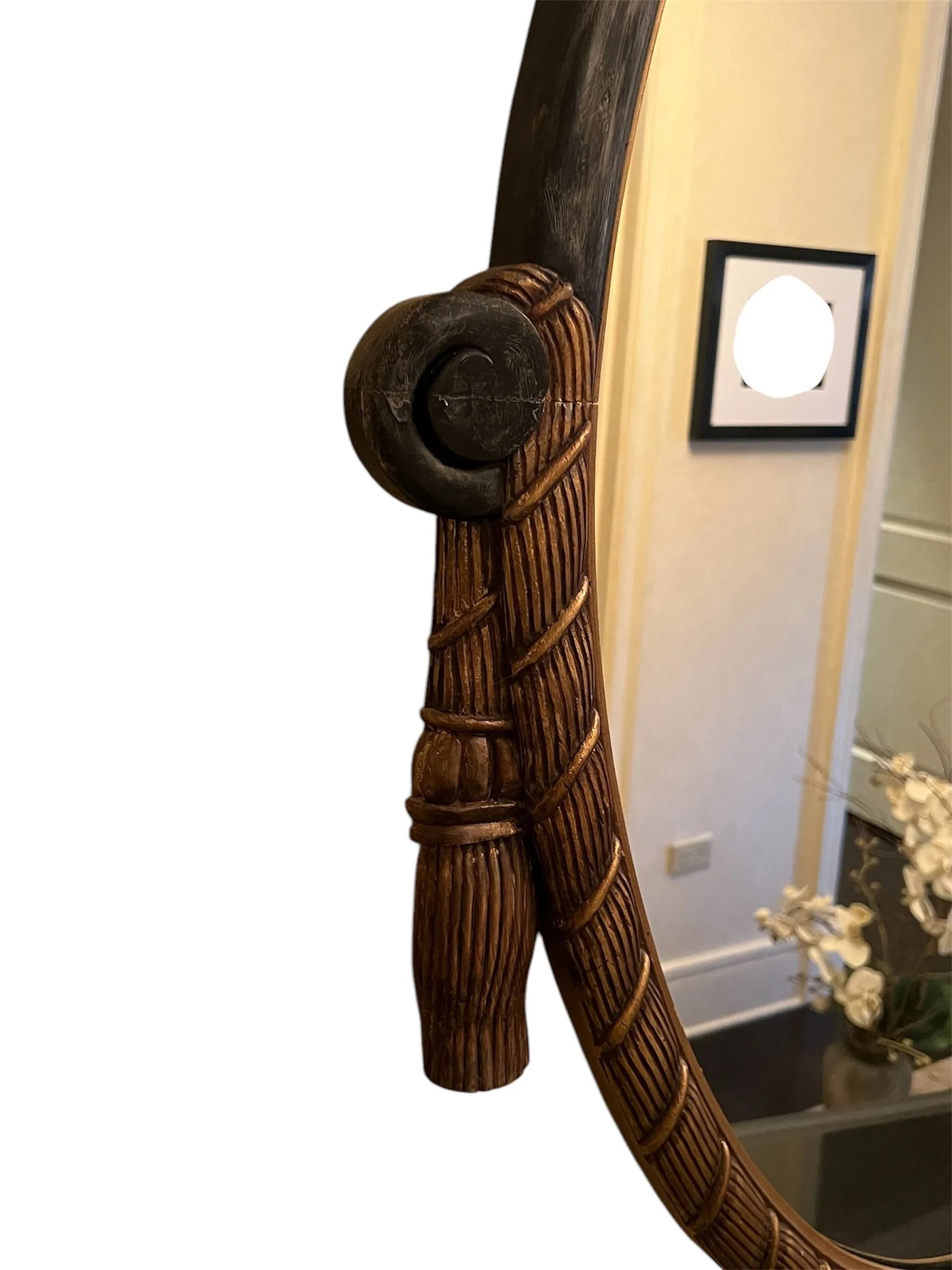 1920's French Art Deco Oval Wooden Mirror - 2