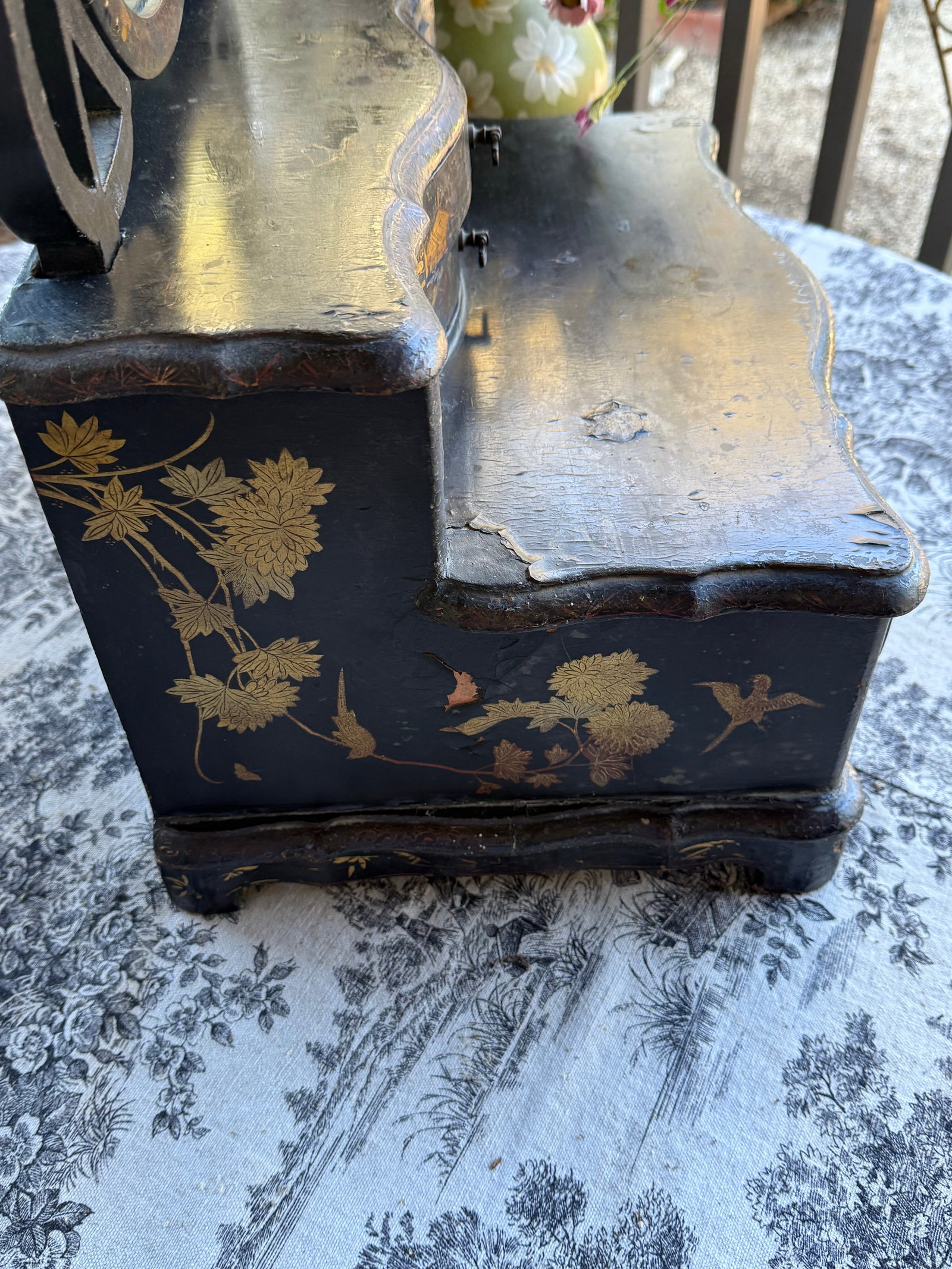 19th Century, Black Lacquer Toilet Swing Mirror, With Chinese Motif Painting - 6