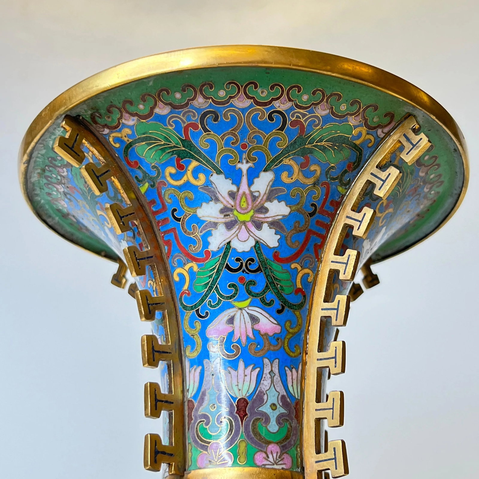 Antique Chinese Blue Cloisonne Vases - A Pair - 11