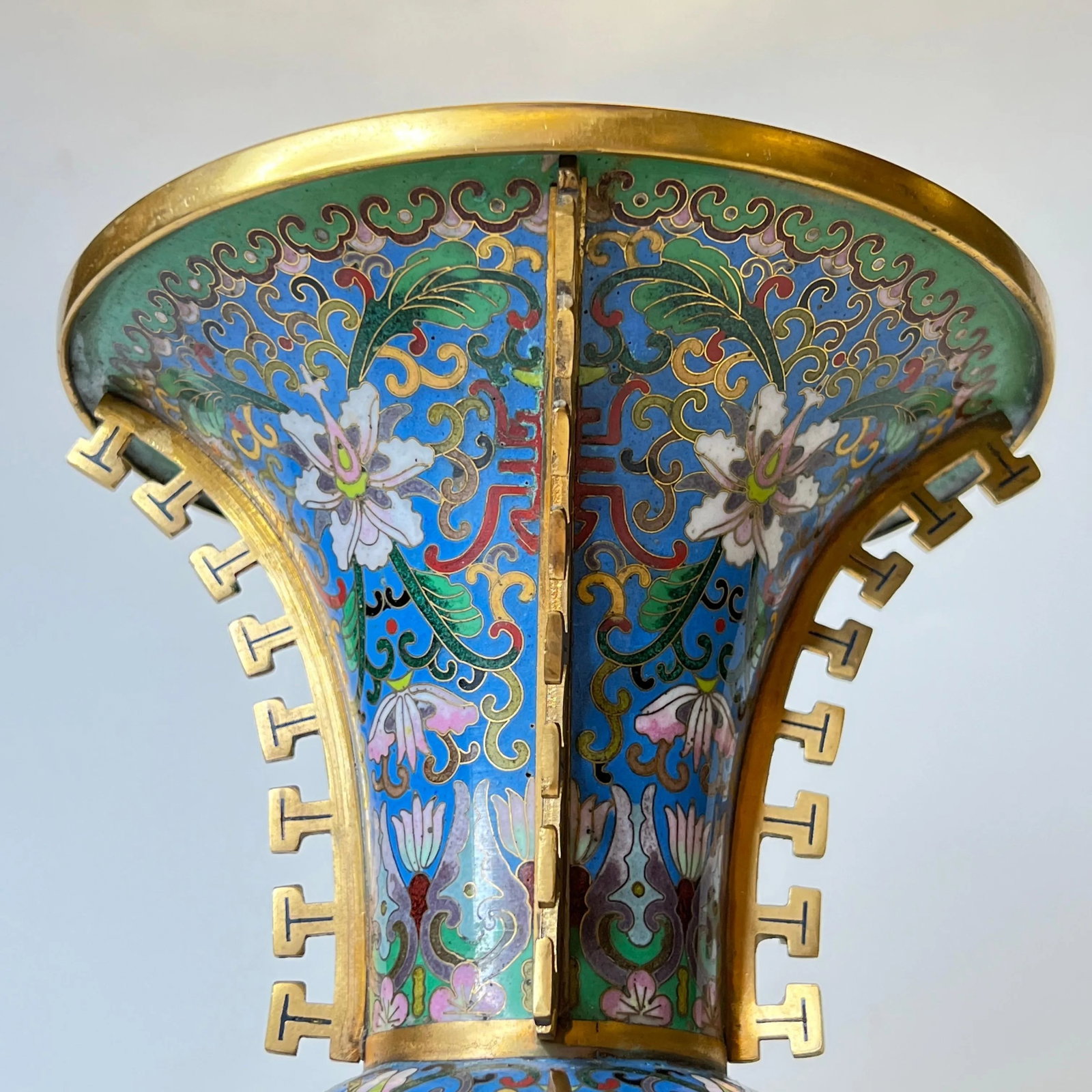Antique Chinese Blue Cloisonne Vases - A Pair - 12