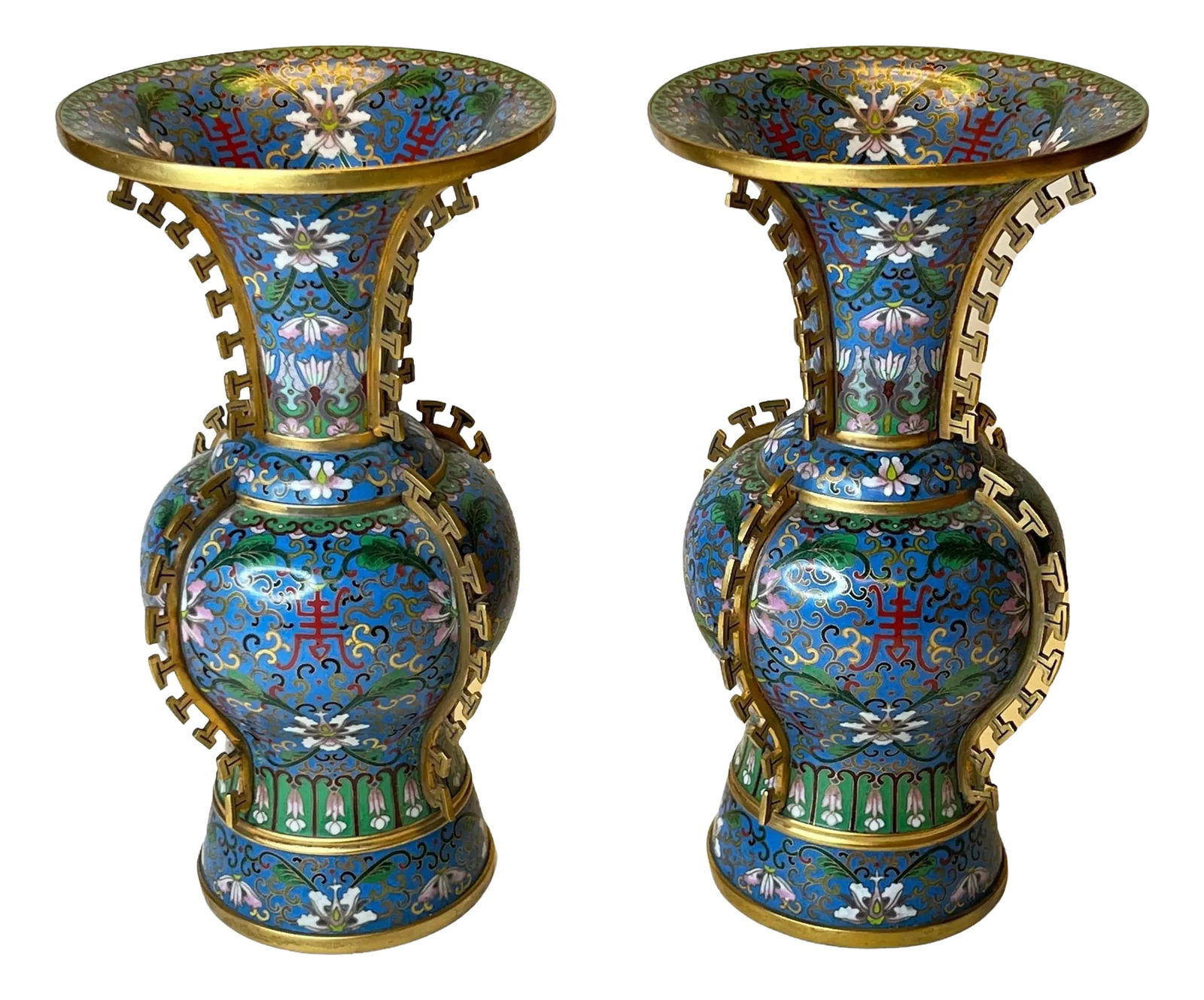 Antique Chinese Blue Cloisonne Vases - A Pair (1 of 12)