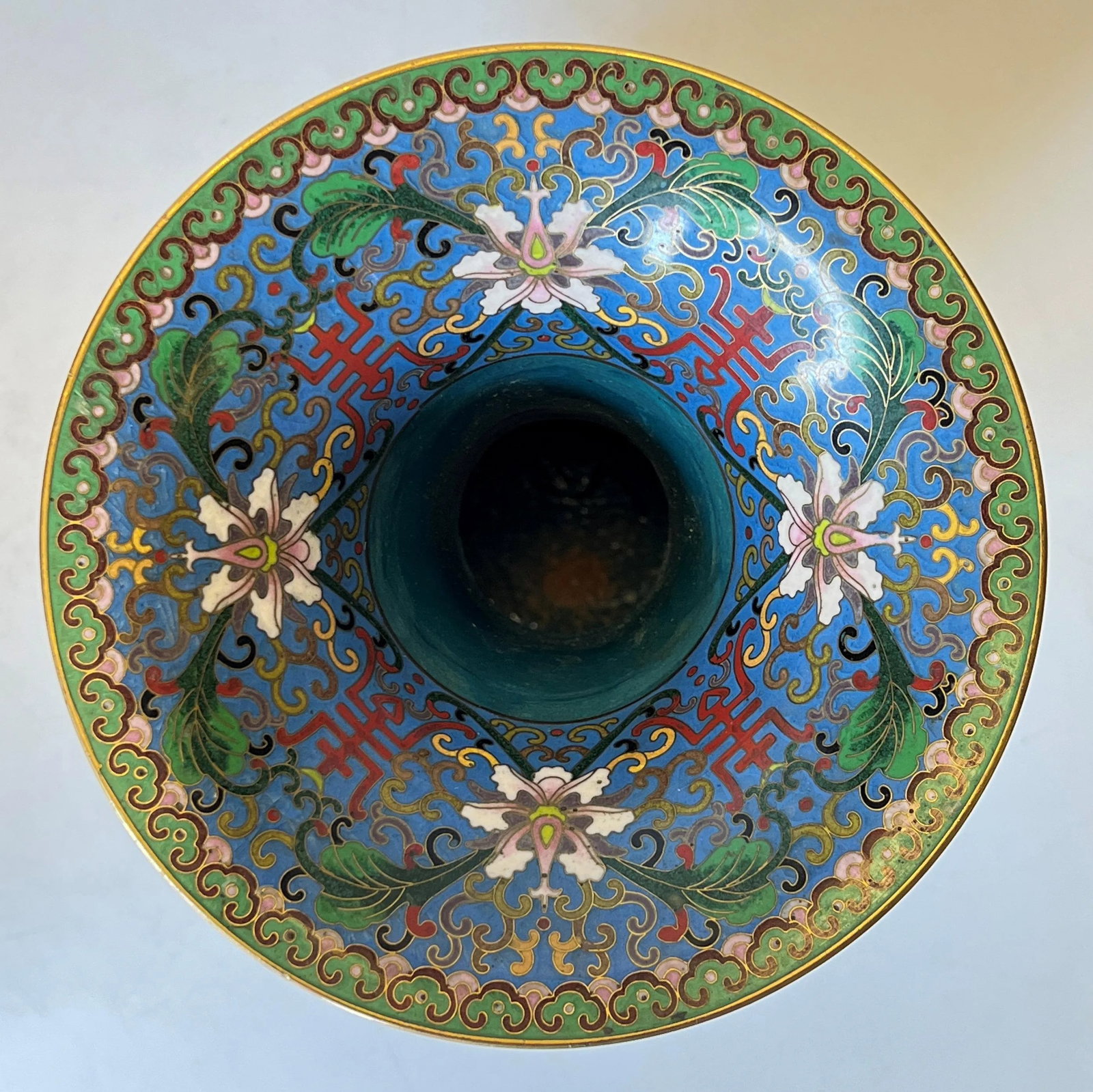 Antique Chinese Blue Cloisonne Vases - A Pair - 5