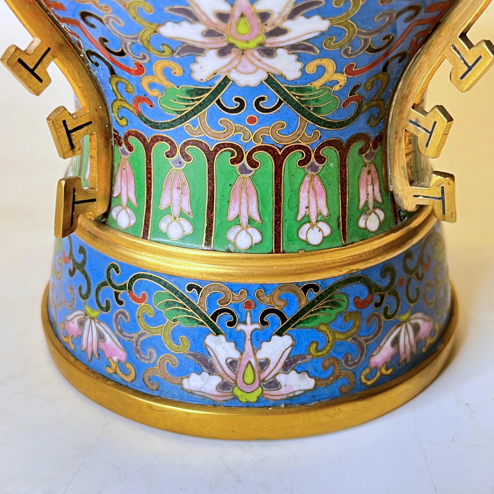 Antique Chinese Blue Cloisonne Vases - A Pair - 6