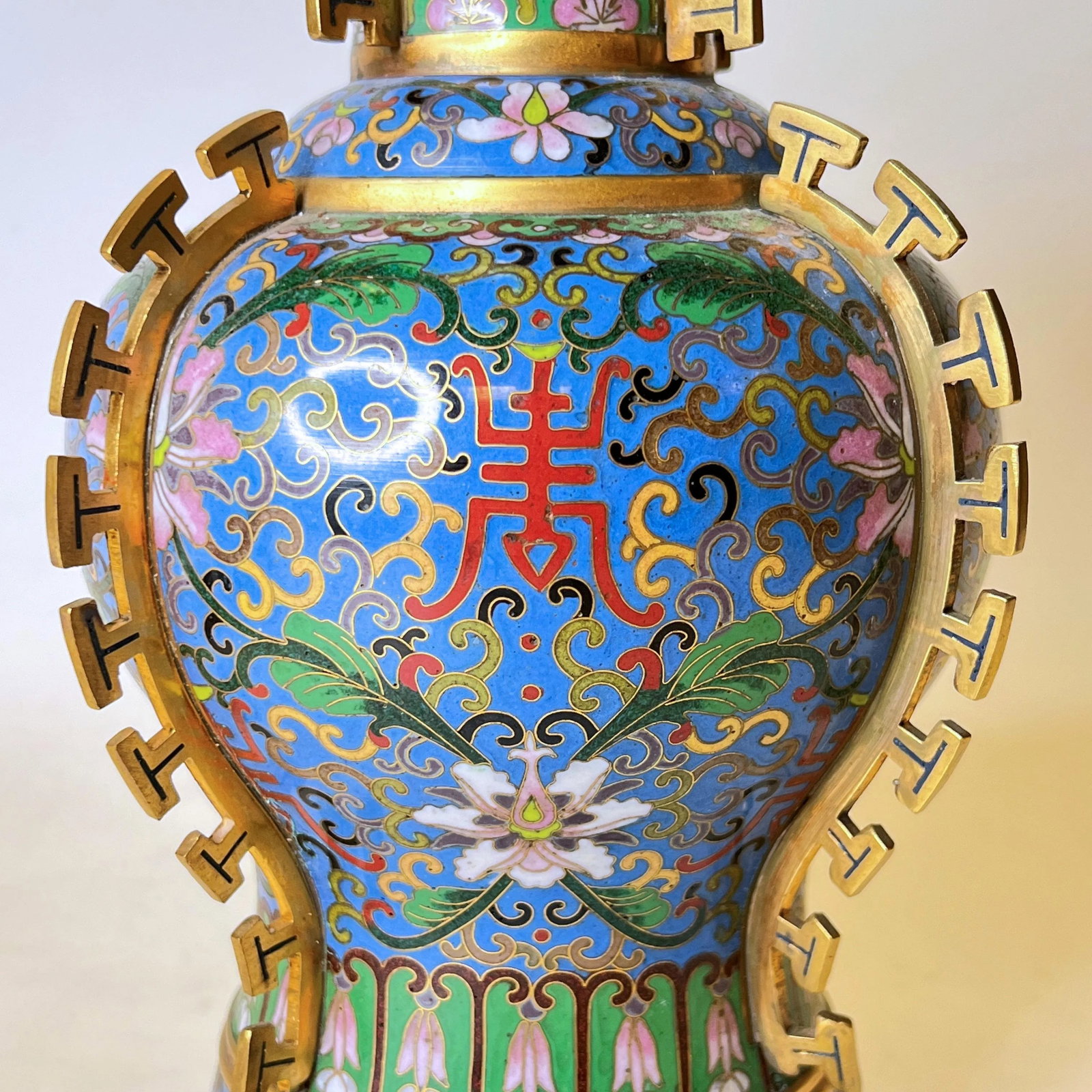 Antique Chinese Blue Cloisonne Vases - A Pair - 7