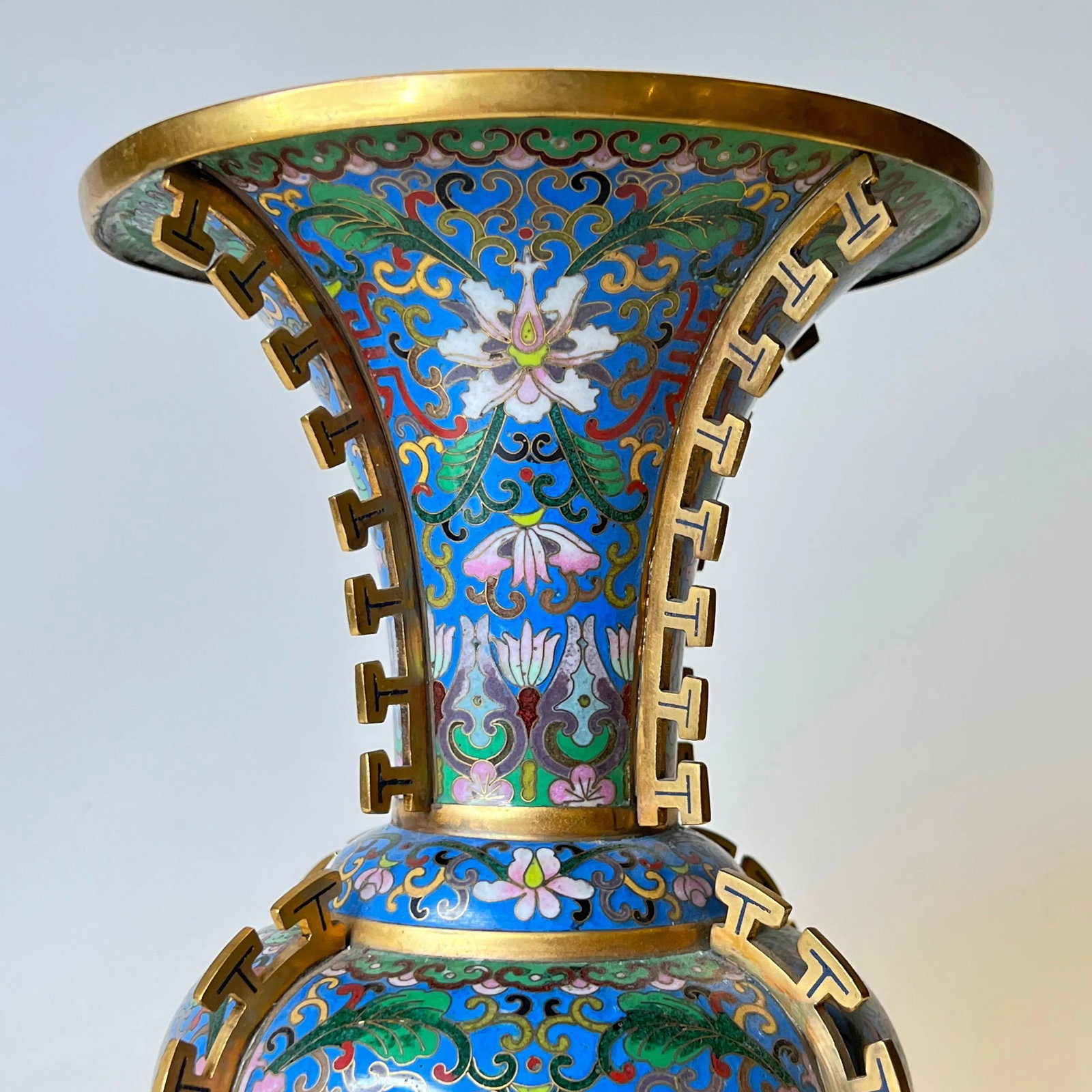 Antique Chinese Blue Cloisonne Vases - A Pair - 8