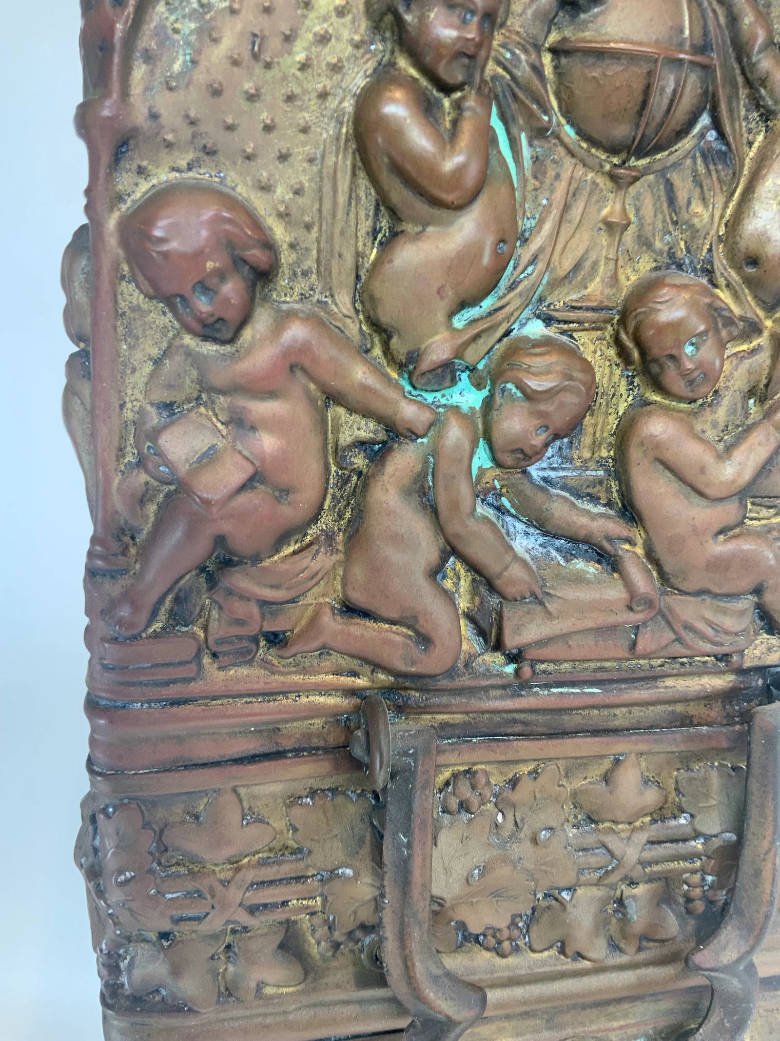Antique French Brass Repusse Umbrella Stand With Liner - 12