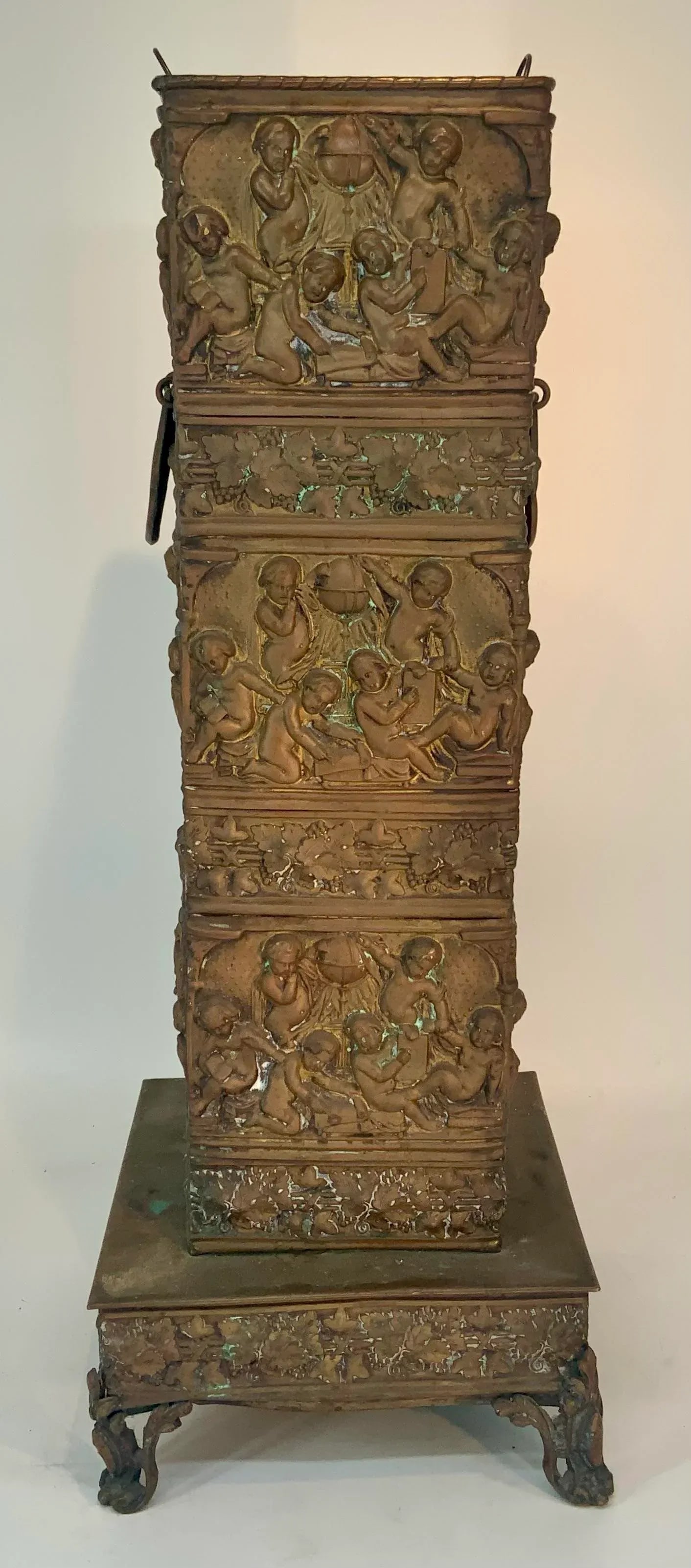 Antique French Brass Repusse Umbrella Stand With Liner - 2