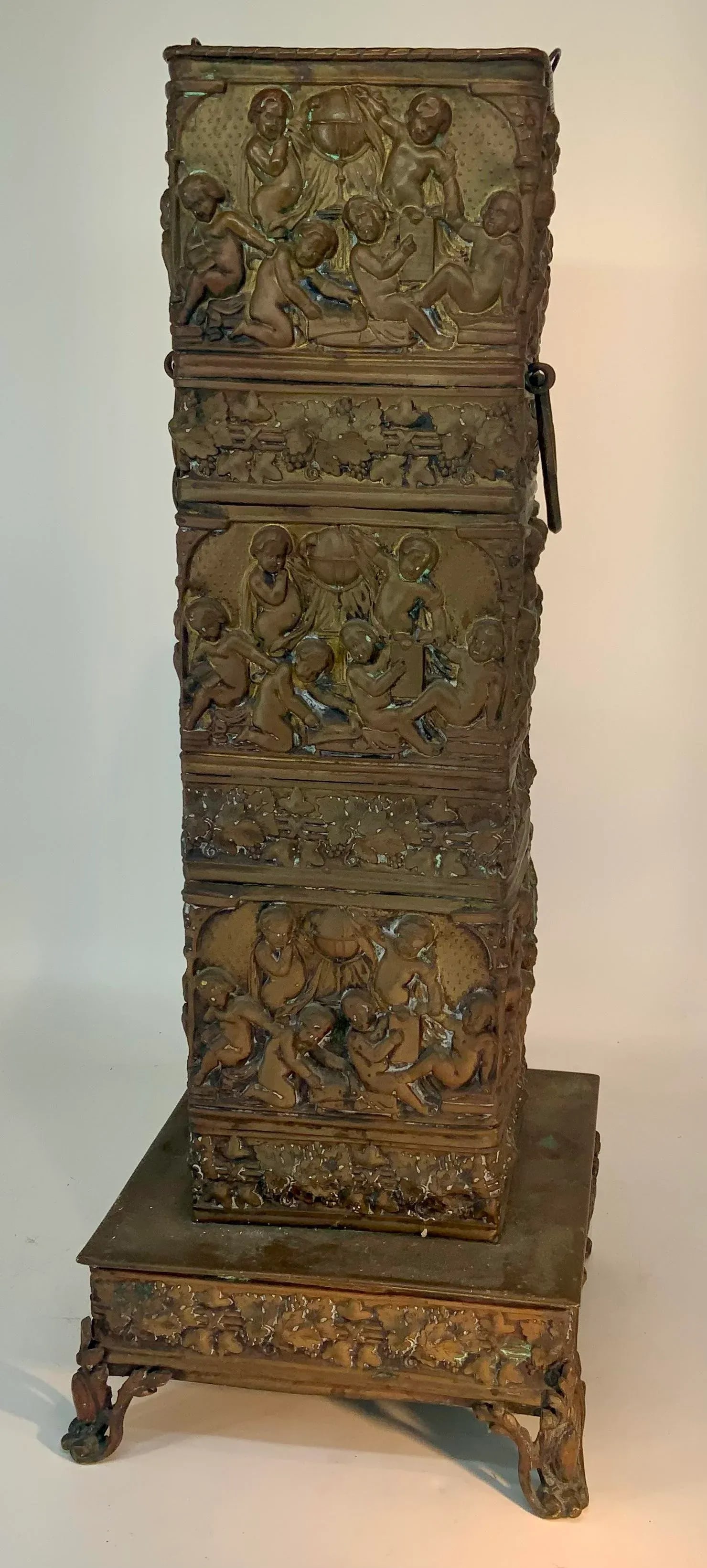 Antique French Brass Repusse Umbrella Stand With Liner - 3