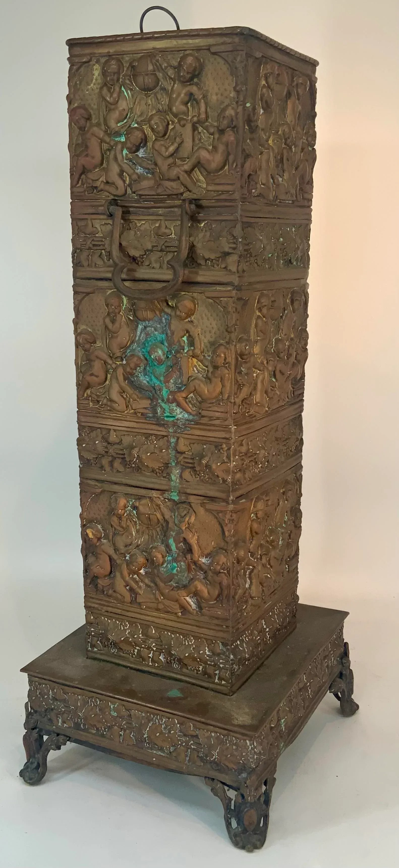 Antique French Brass Repusse Umbrella Stand With Liner - 4