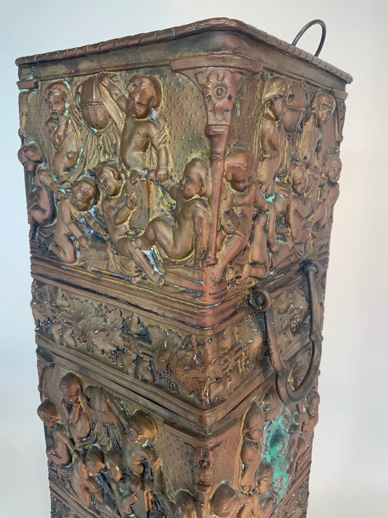 Antique French Brass Repusse Umbrella Stand With Liner - 5