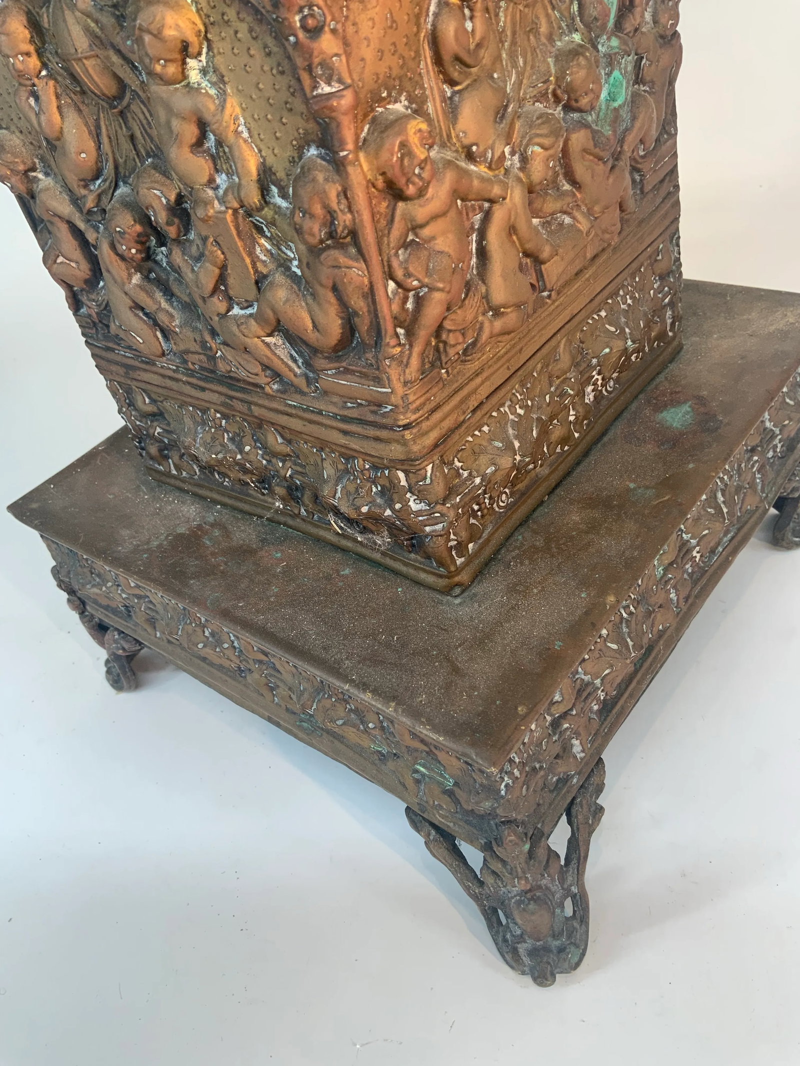 Antique French Brass Repusse Umbrella Stand With Liner - 7