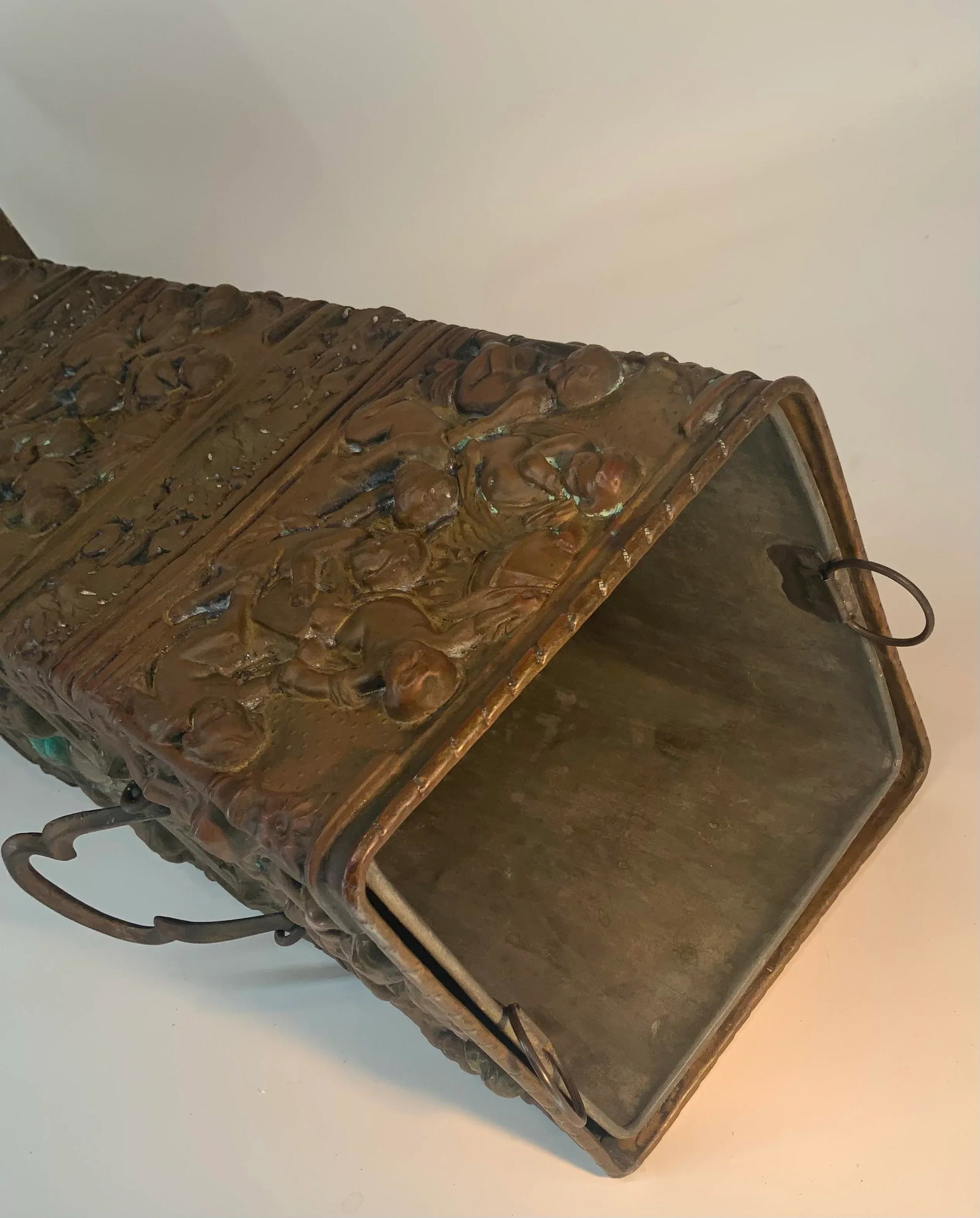 Antique French Brass Repusse Umbrella Stand With Liner - 8