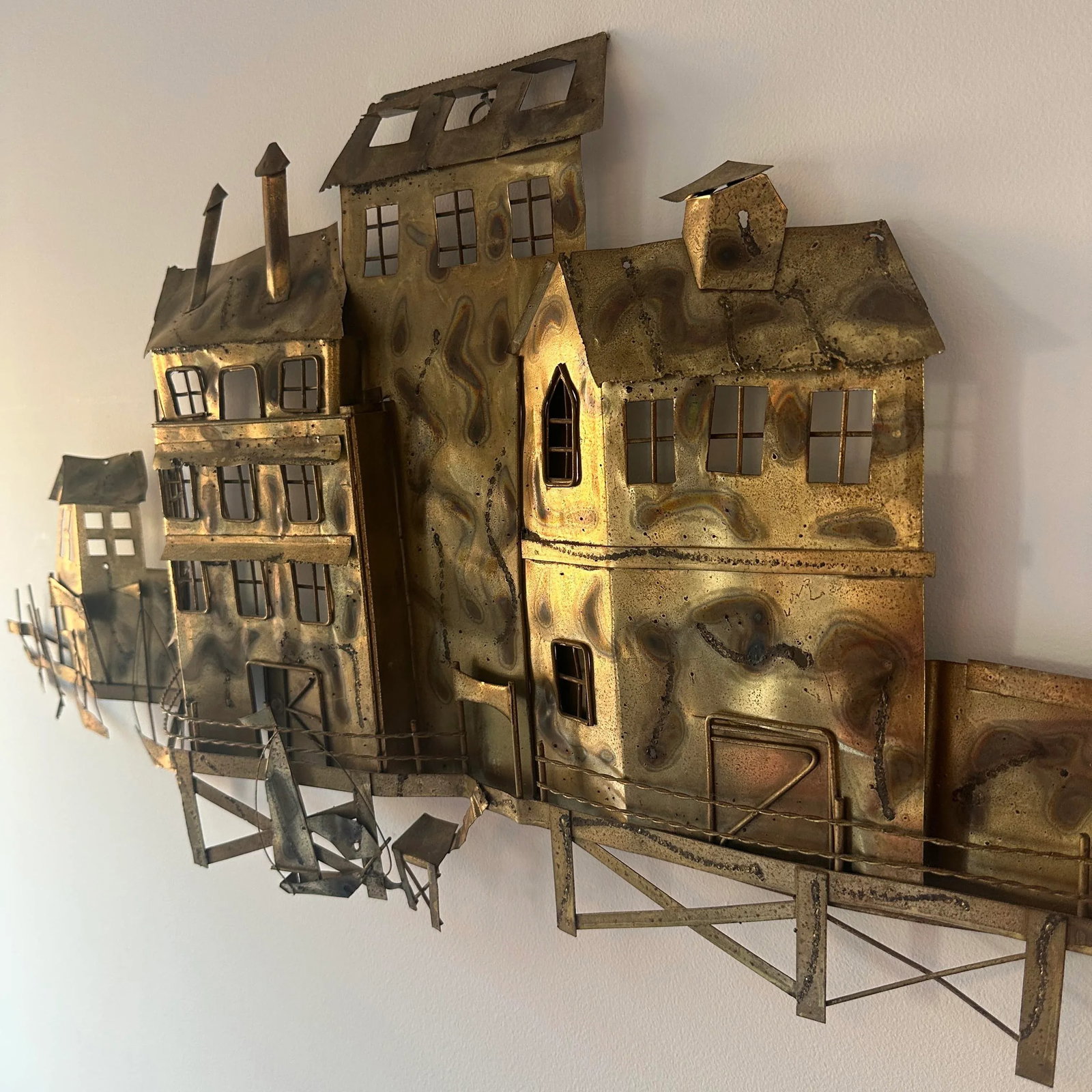 Mid-Century Jere Style Waterfront Scene Metal Wall Hanging - 10