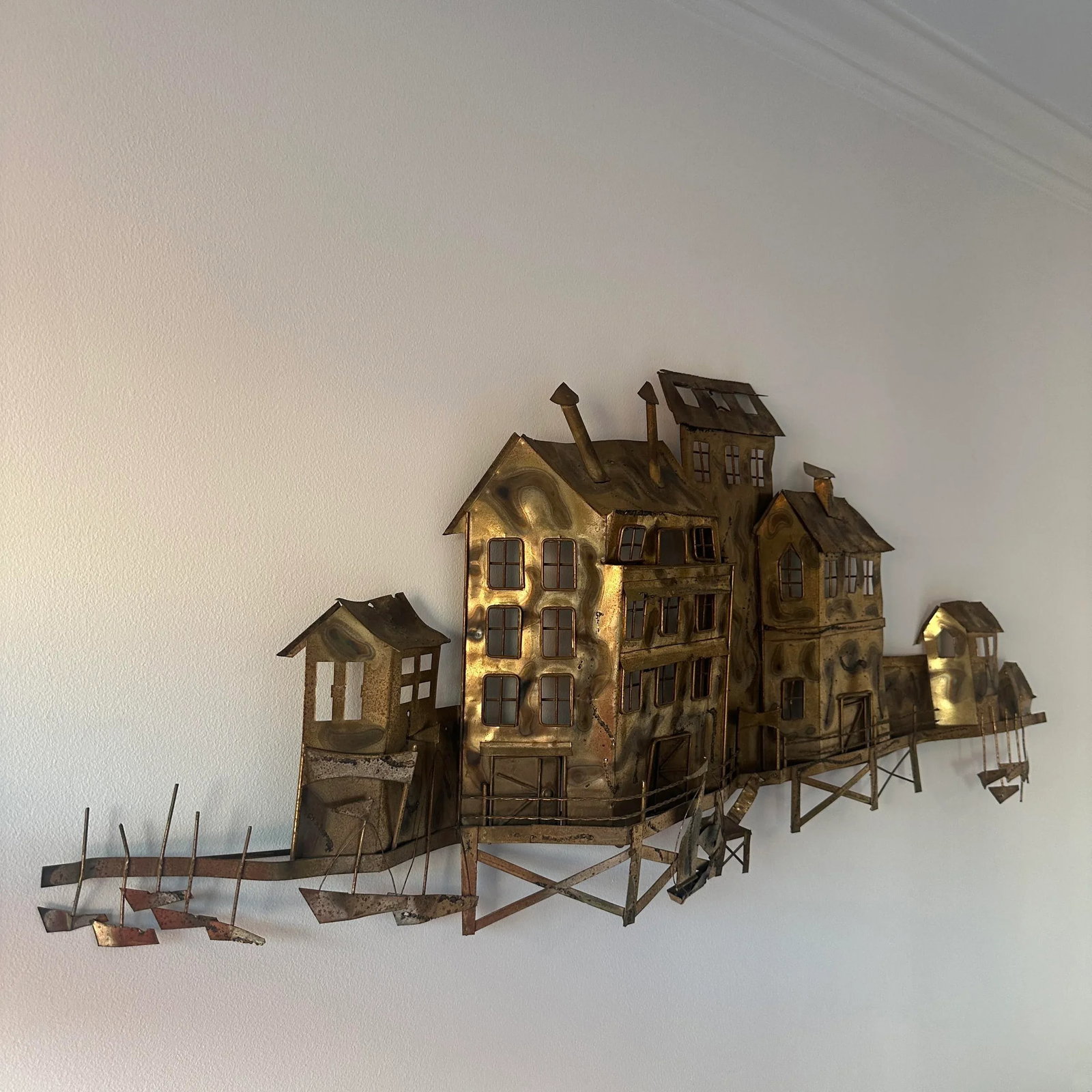 Mid-Century Jere Style Waterfront Scene Metal Wall Hanging - 11
