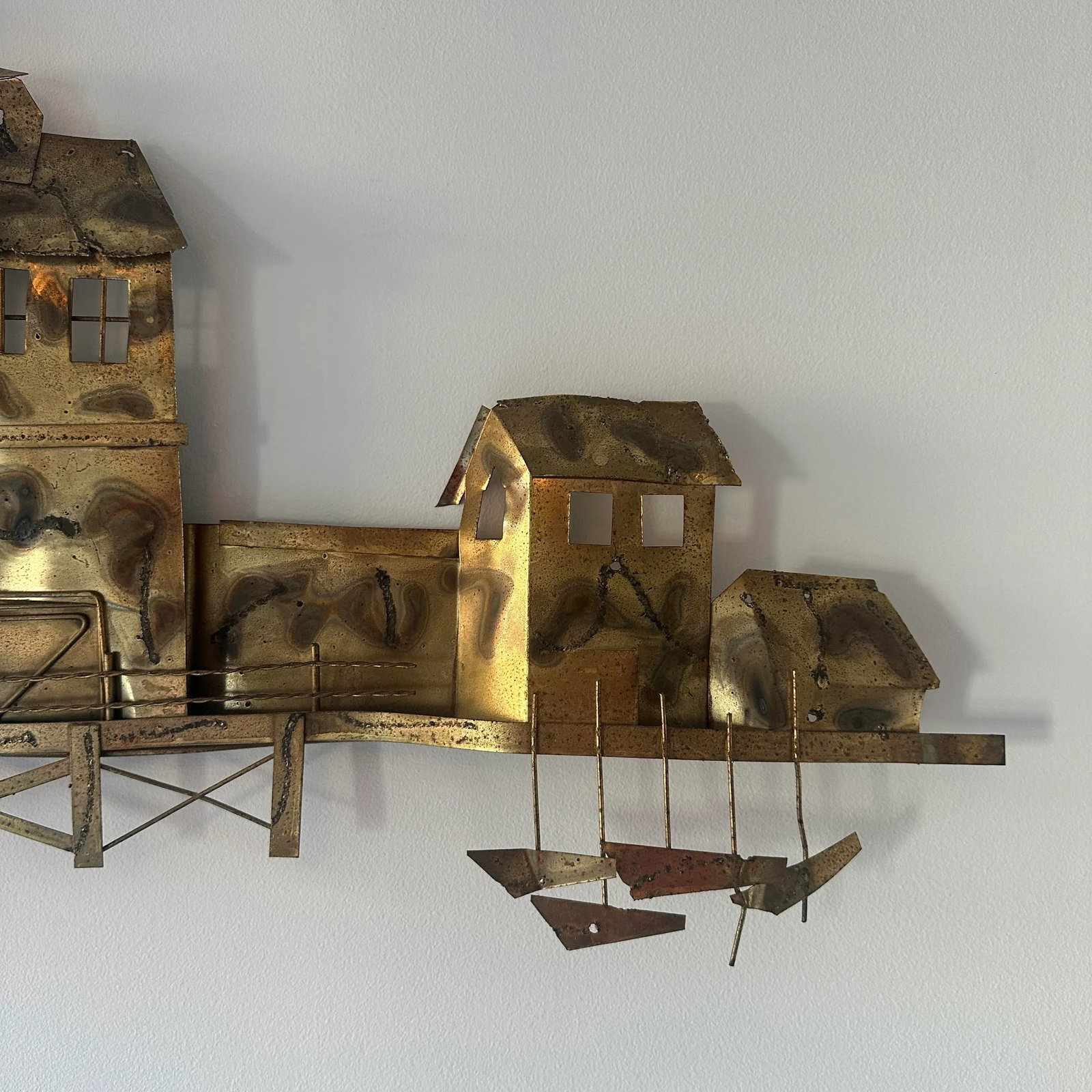 Mid-Century Jere Style Waterfront Scene Metal Wall Hanging - 4