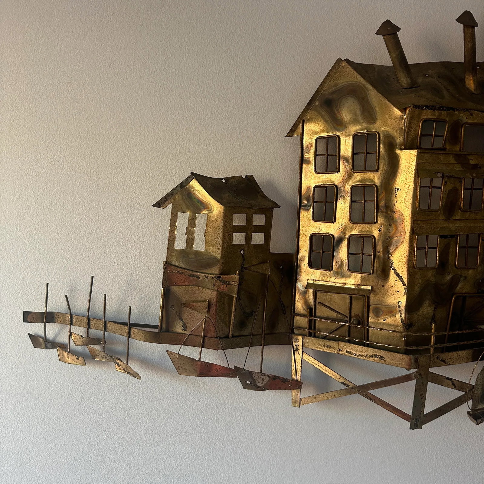Mid-Century Jere Style Waterfront Scene Metal Wall Hanging - 5