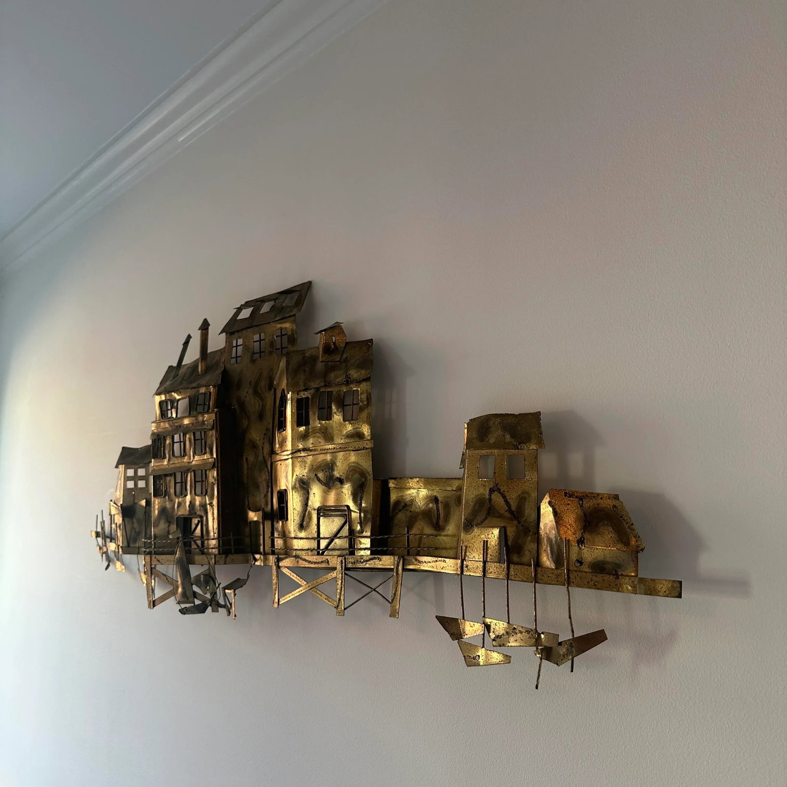 Mid-Century Jere Style Waterfront Scene Metal Wall Hanging - 6