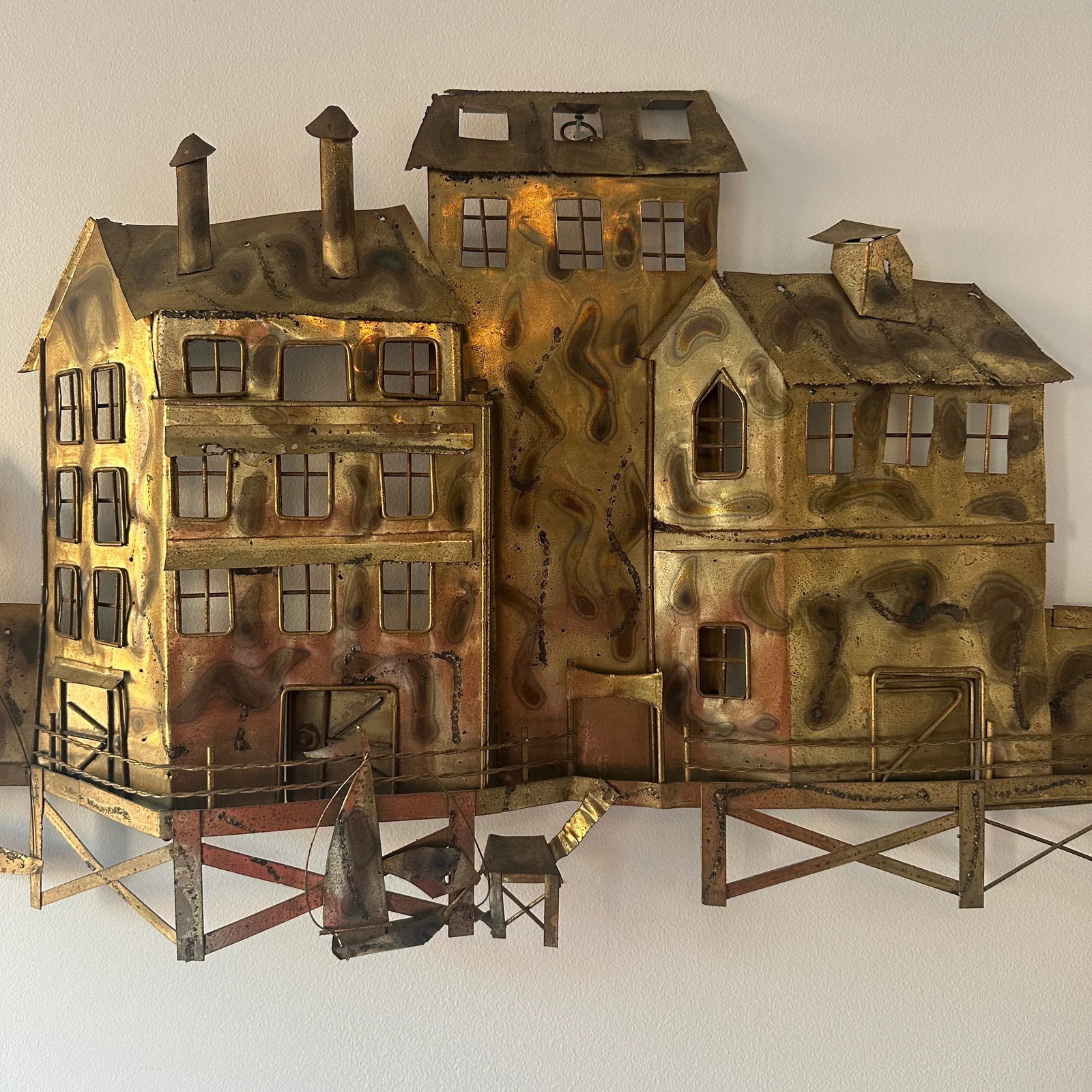 Mid-Century Jere Style Waterfront Scene Metal Wall Hanging - 7
