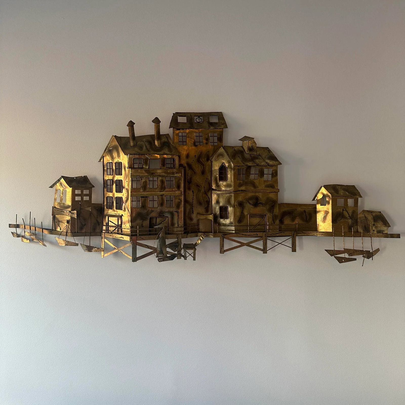 Mid-Century Jere Style Waterfront Scene Metal Wall Hanging - 8