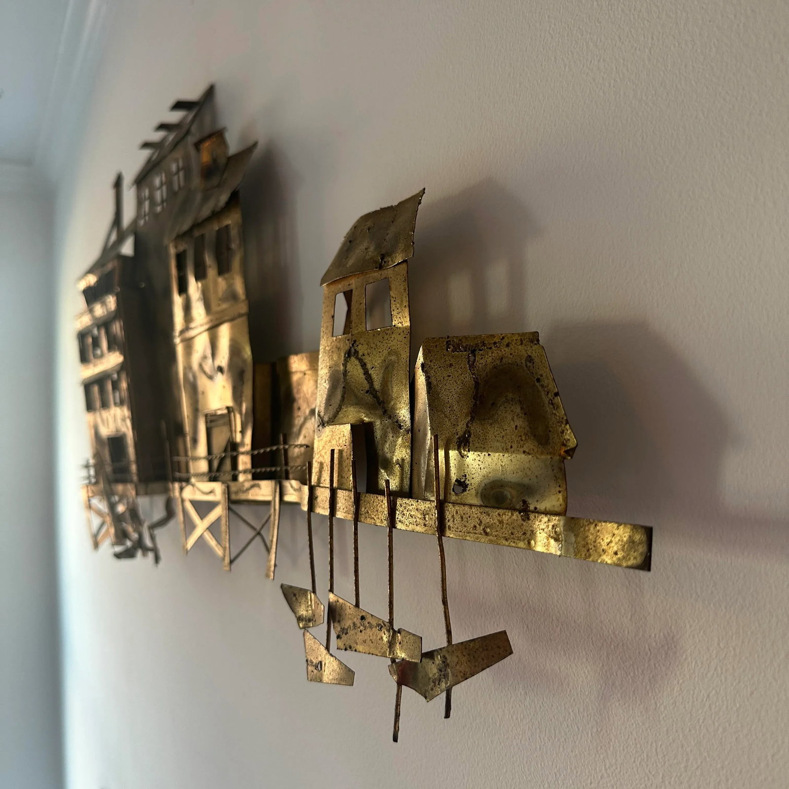 Mid-Century Jere Style Waterfront Scene Metal Wall Hanging - 9