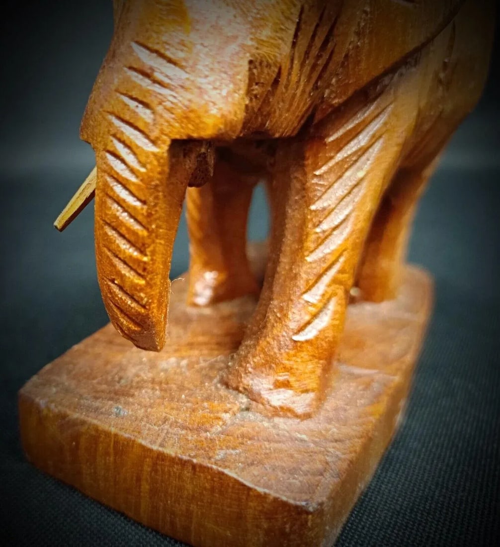 Vintage Rustic Artisan Craft Hand-Carved Wooden Elephant Figurine - 4