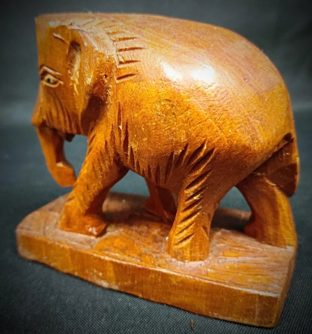 Vintage Rustic Artisan Craft Hand-Carved Wooden Elephant Figurine - 5