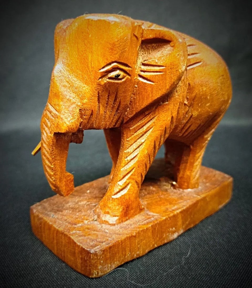 Vintage Rustic Artisan Craft Hand-Carved Wooden Elephant Figurine - 6
