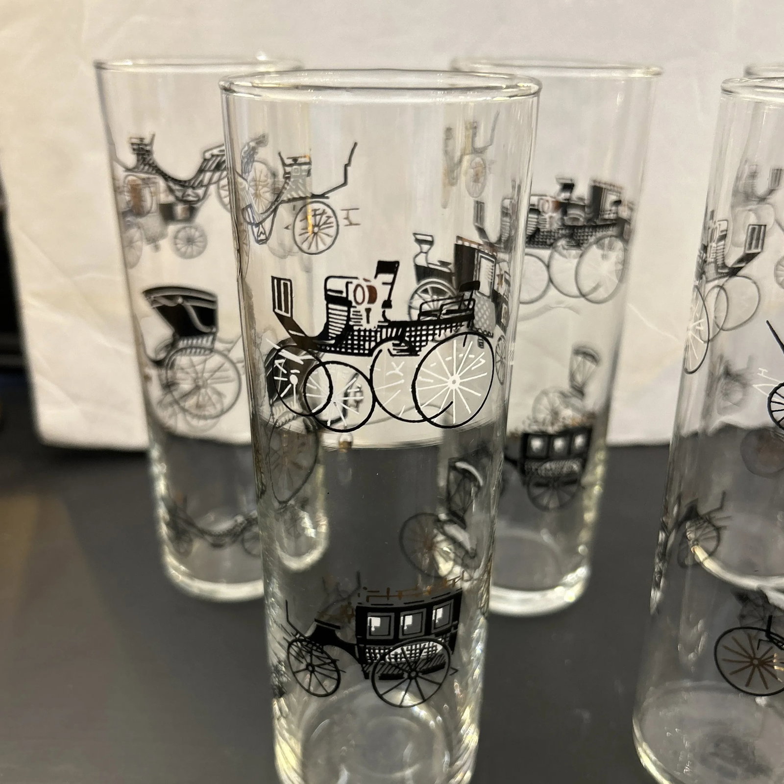 1950s Vintage Buggie Motif Tall Highball Cocktail Glasses Set of 8 - 4