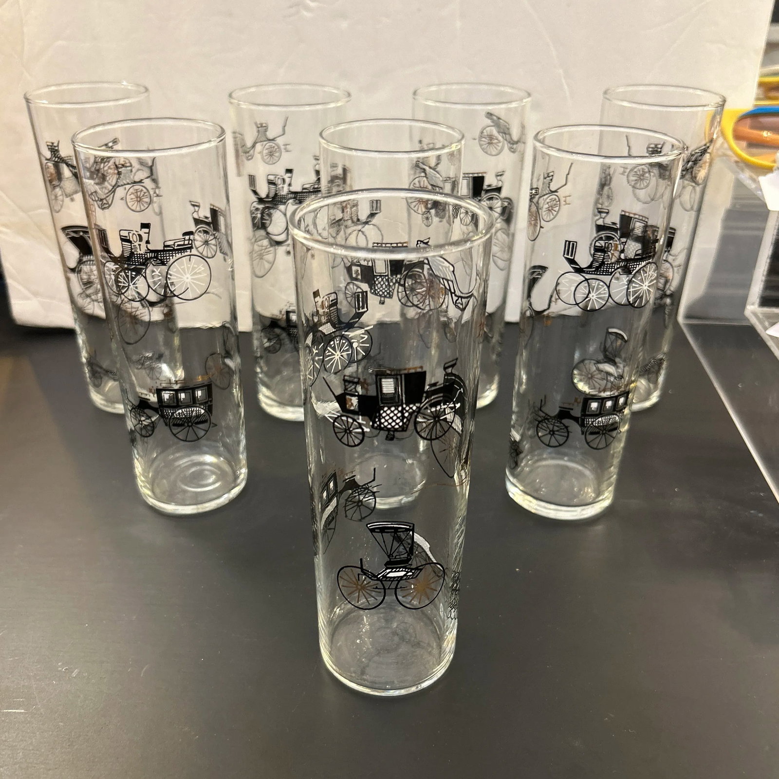 1950s Vintage Buggie Motif Tall Highball Cocktail Glasses Set of 8 - 6