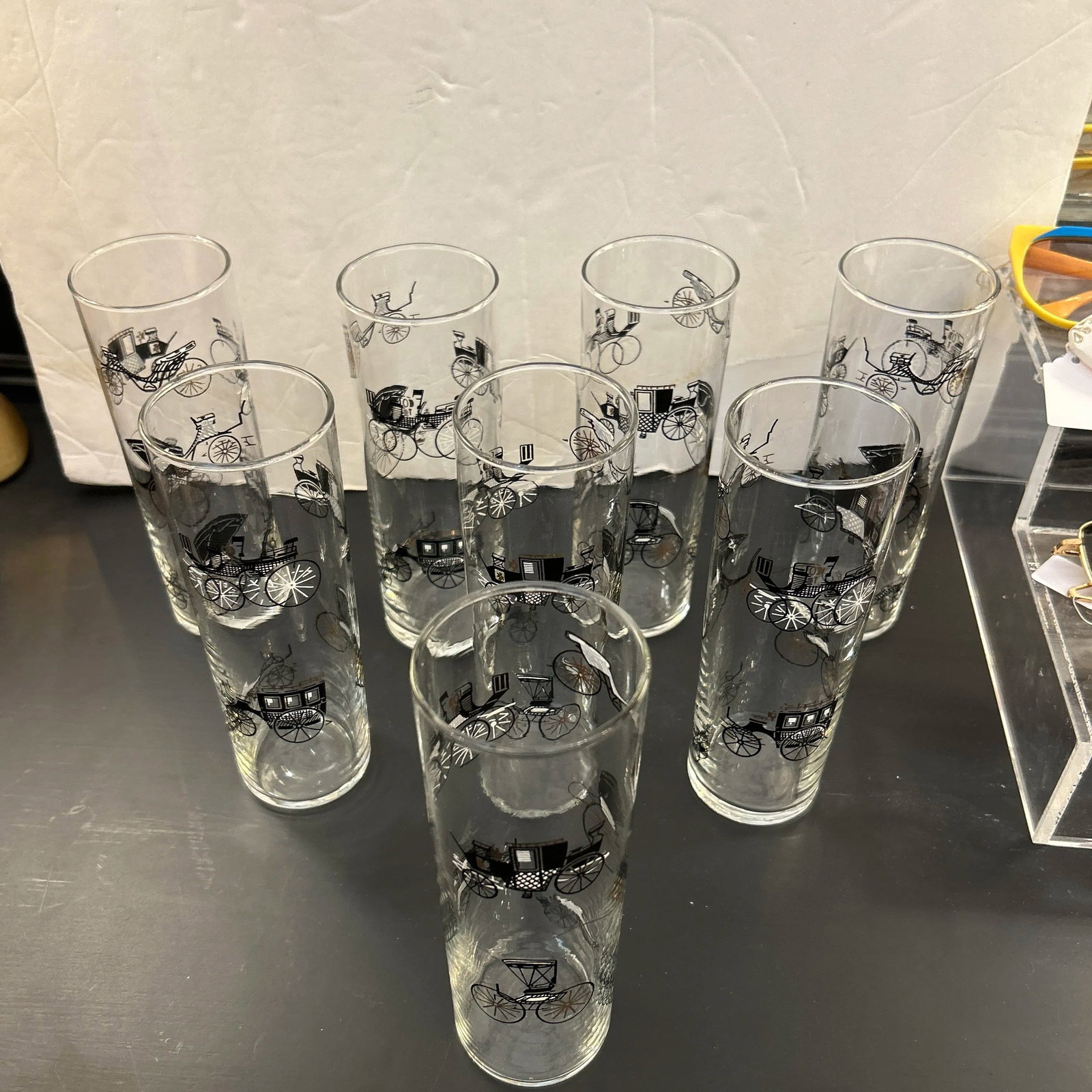 1950s Vintage Buggie Motif Tall Highball Cocktail Glasses Set of 8 - 7