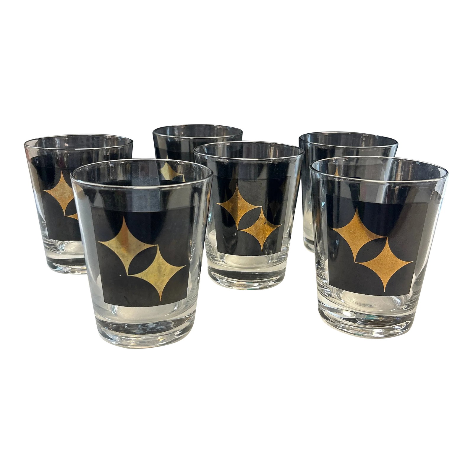 1950s Black and Gold Lowball Rocks Cocktail Glasses Set of 6 (1 of 7)