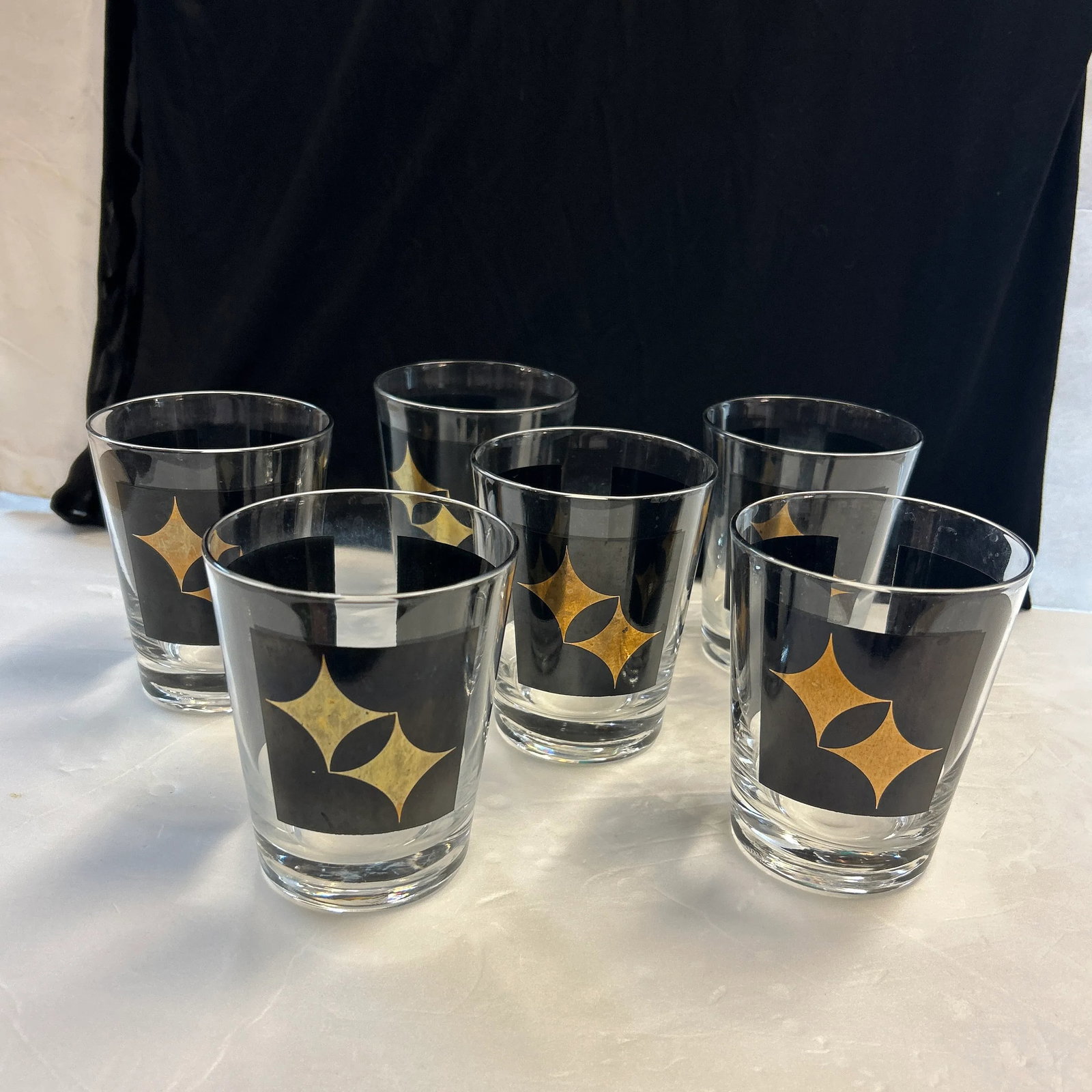 1950s Black and Gold Lowball Rocks Cocktail Glasses Set of 6 - 2