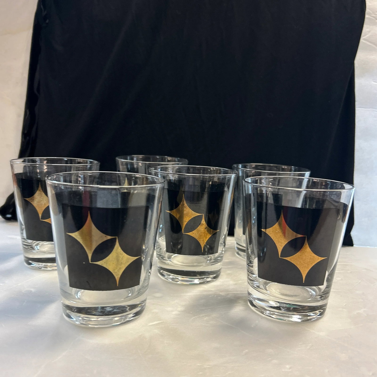 1950s Black and Gold Lowball Rocks Cocktail Glasses Set of 6 - 3