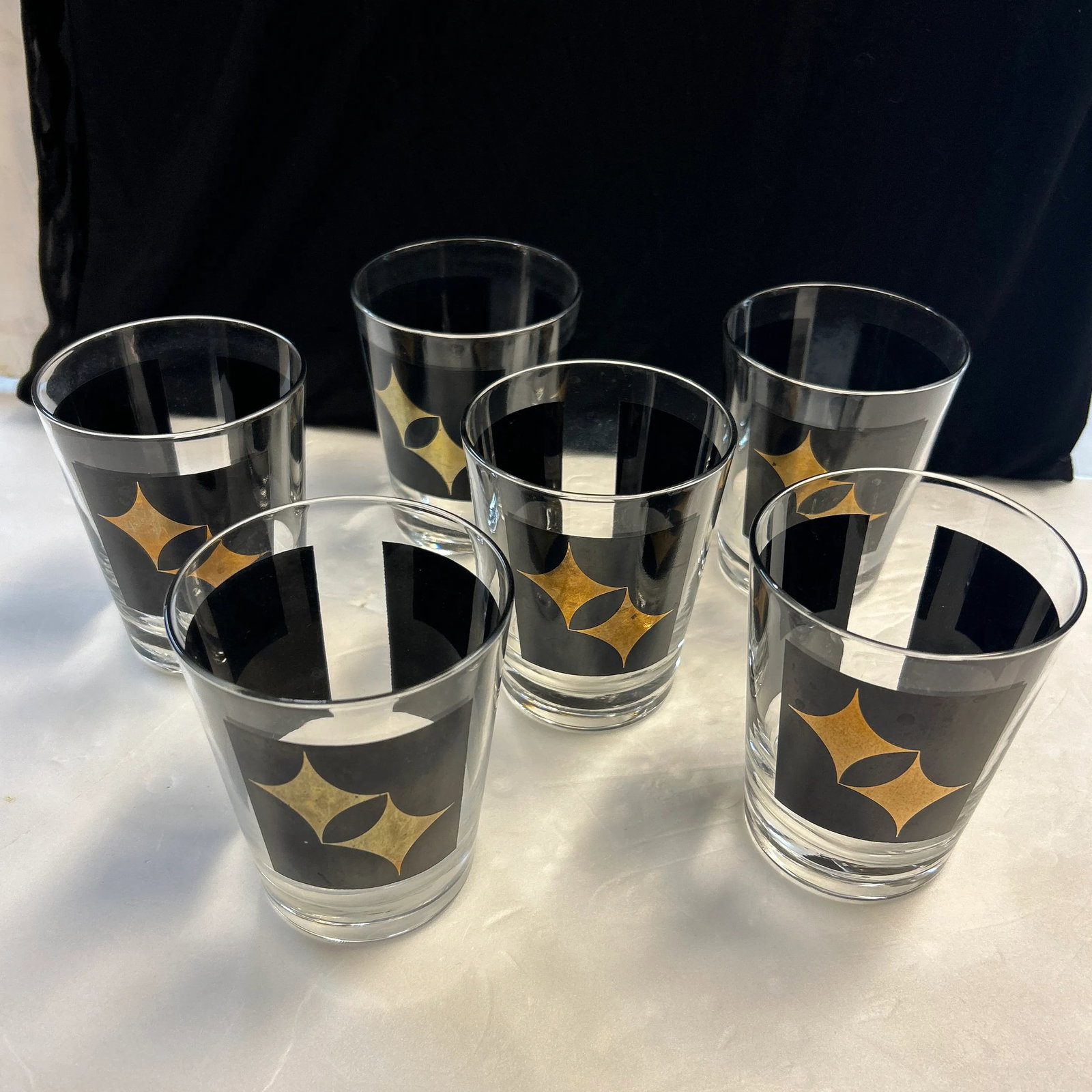 1950s Black and Gold Lowball Rocks Cocktail Glasses Set of 6 - 4