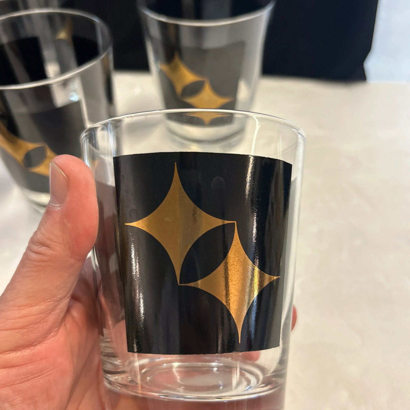1950s Black and Gold Lowball Rocks Cocktail Glasses Set of 6 - 5