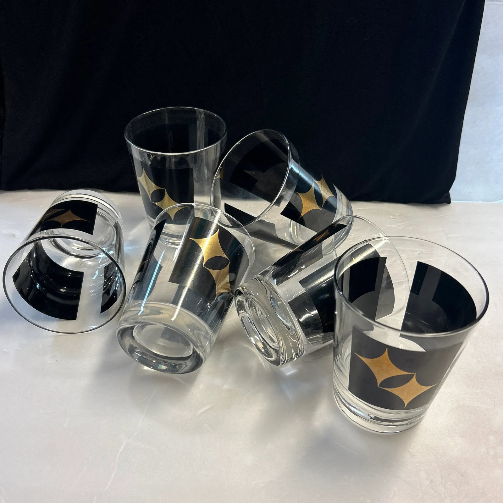 1950s Black and Gold Lowball Rocks Cocktail Glasses Set of 6 - 6
