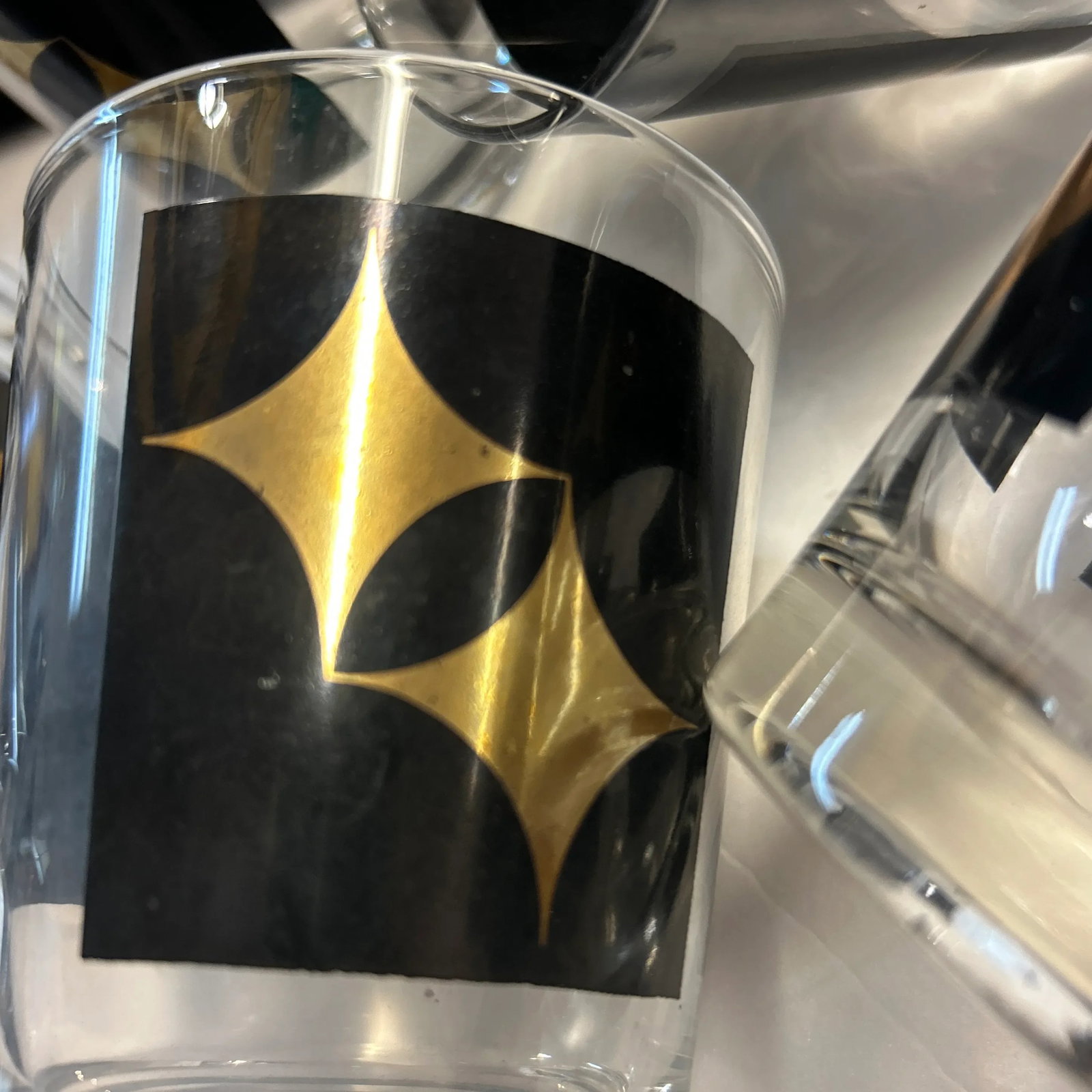 1950s Black and Gold Lowball Rocks Cocktail Glasses Set of 6 - 7