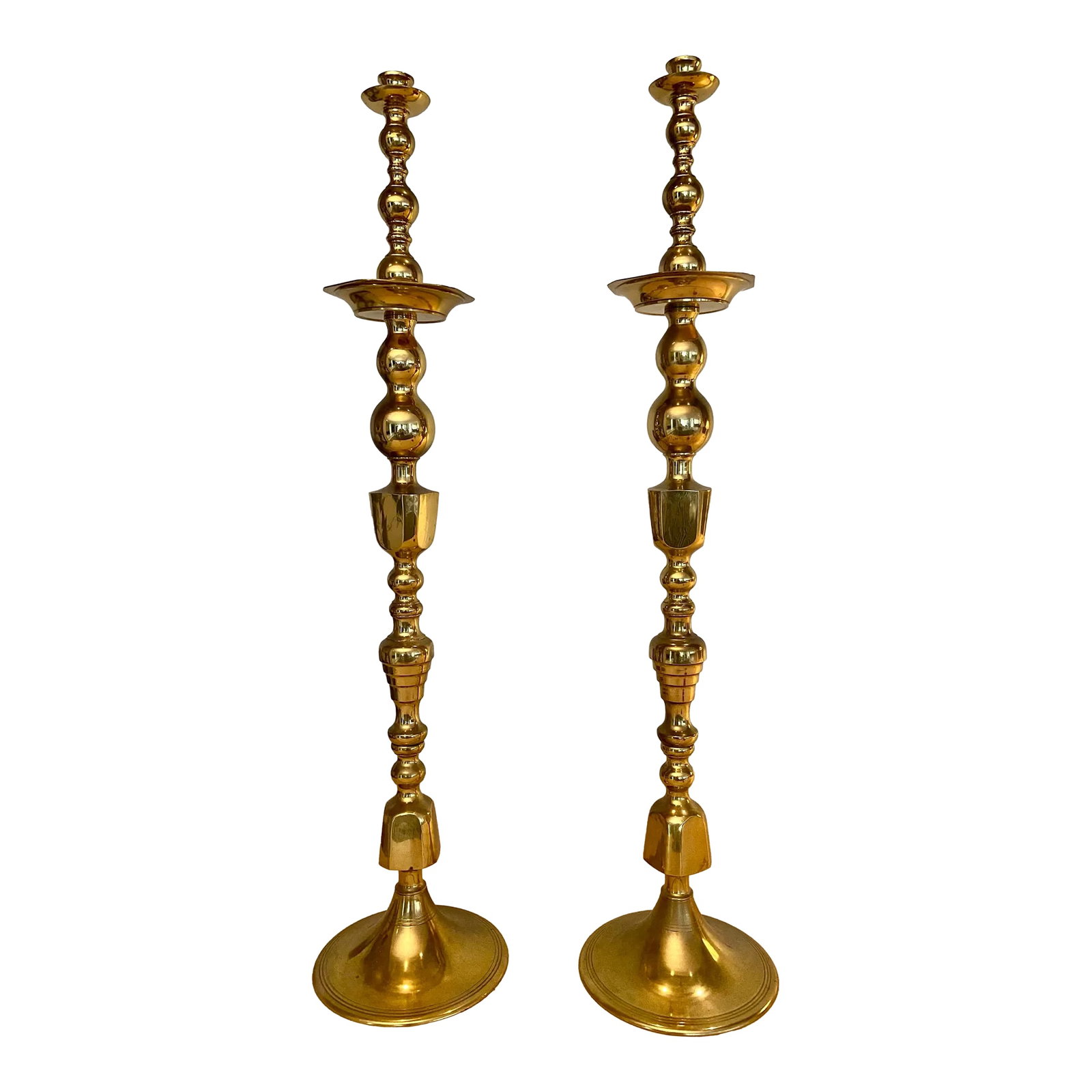 Monumental Pair of Mid 20th Century Brass Floor Candleholders (1 of 11)