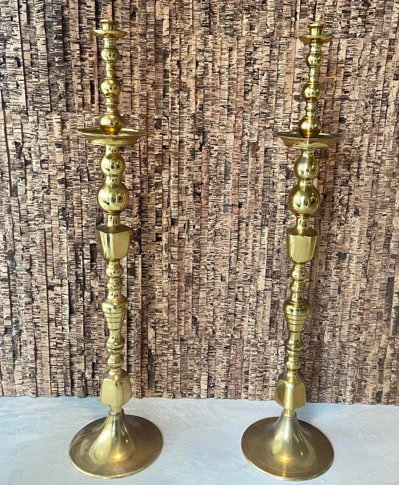 Monumental Pair of Mid 20th Century Brass Floor Candleholders - 3