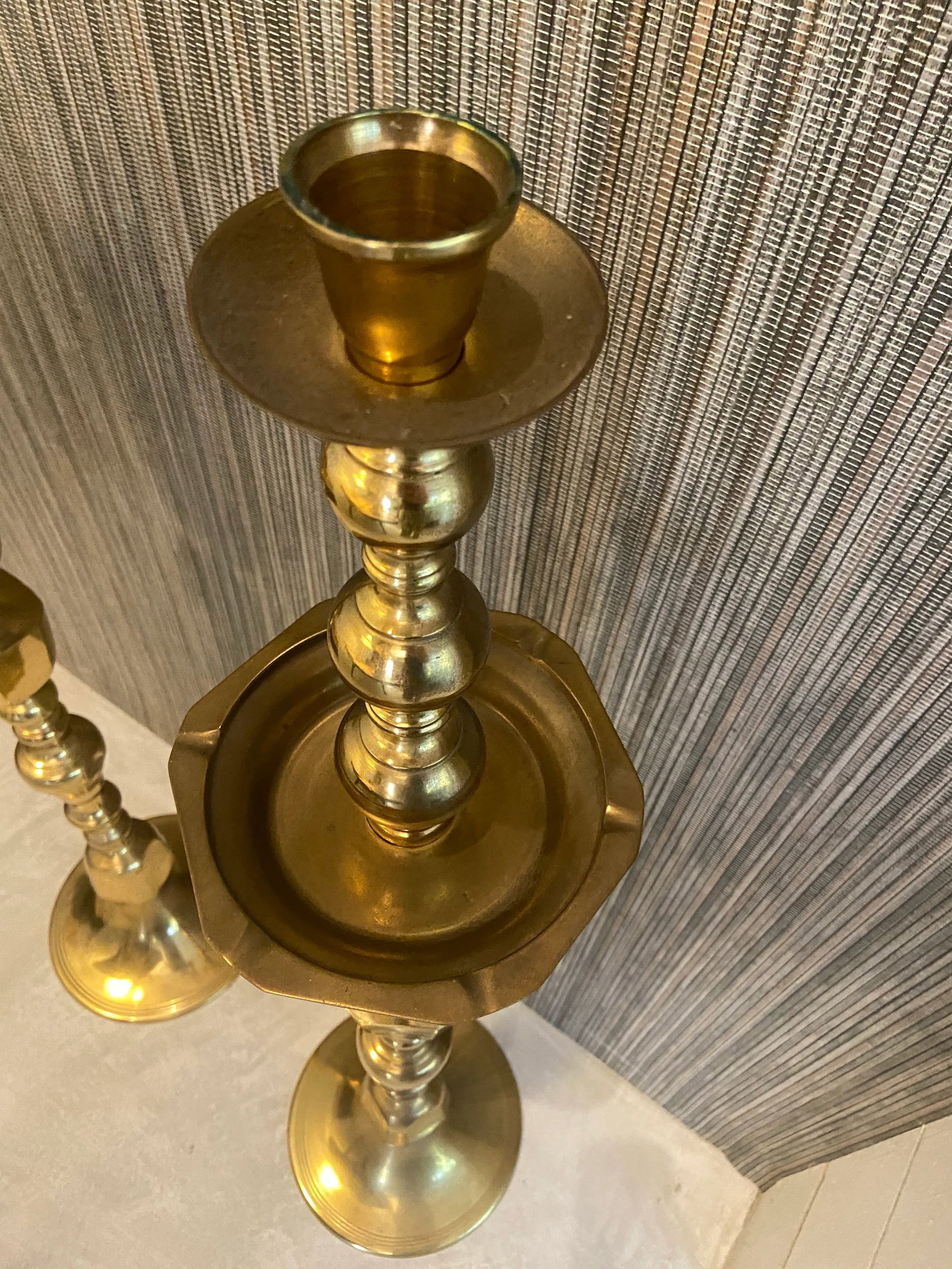 Monumental Pair of Mid 20th Century Brass Floor Candleholders - 4