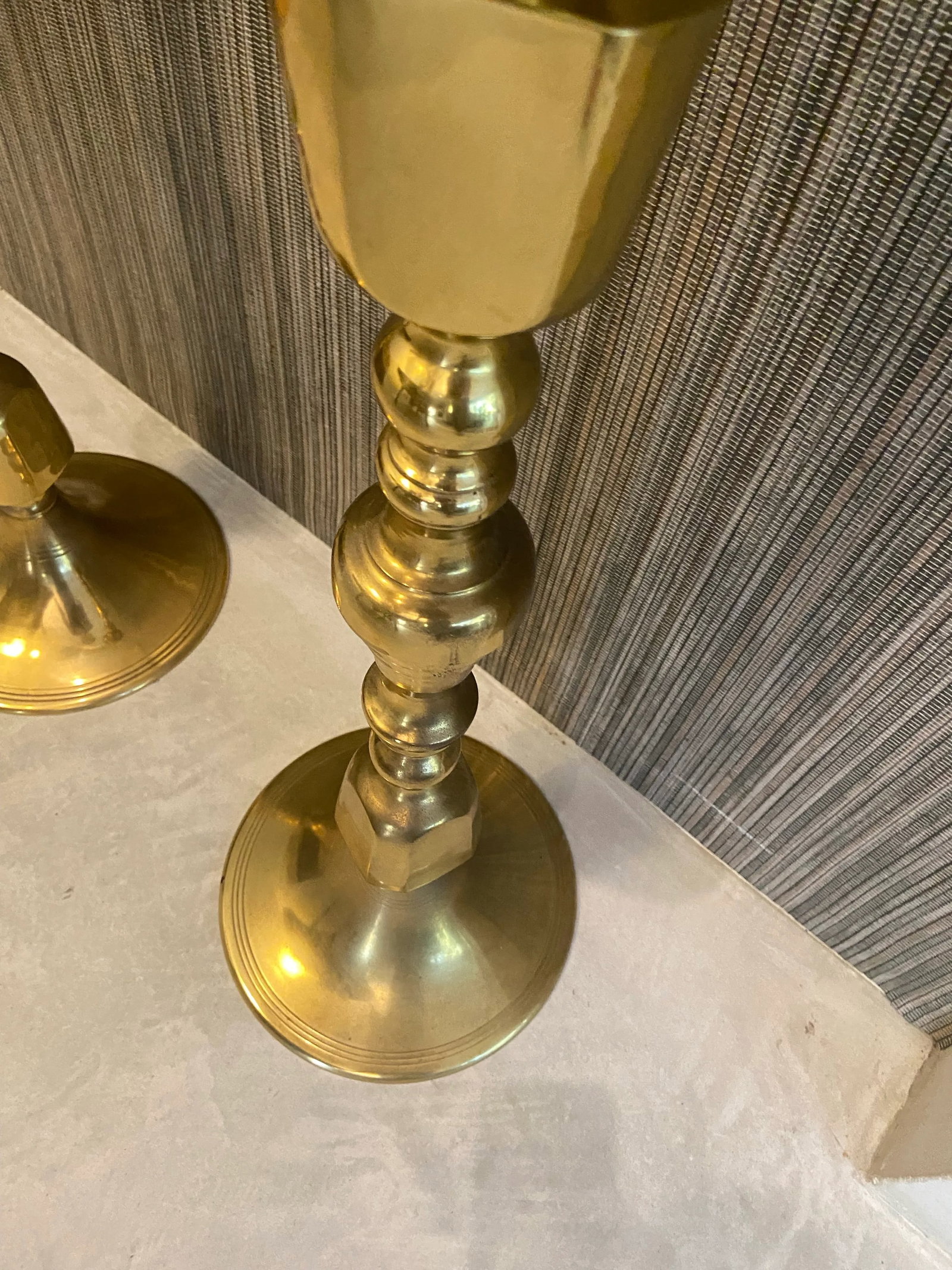 Monumental Pair of Mid 20th Century Brass Floor Candleholders - 5