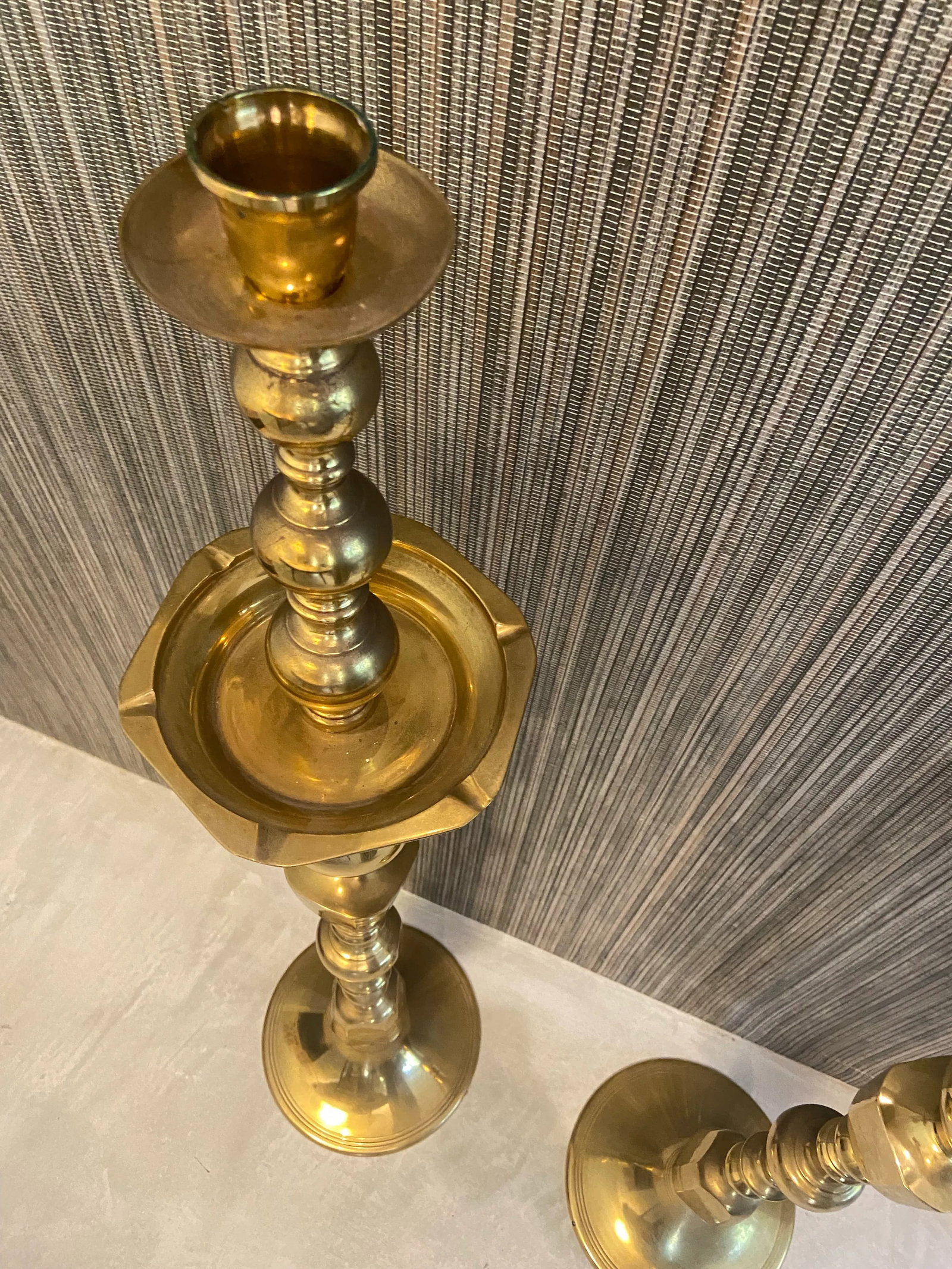 Monumental Pair of Mid 20th Century Brass Floor Candleholders - 6