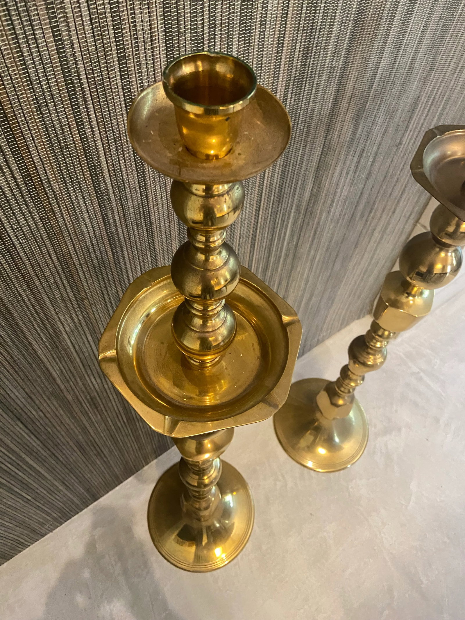 Monumental Pair of Mid 20th Century Brass Floor Candleholders - 7