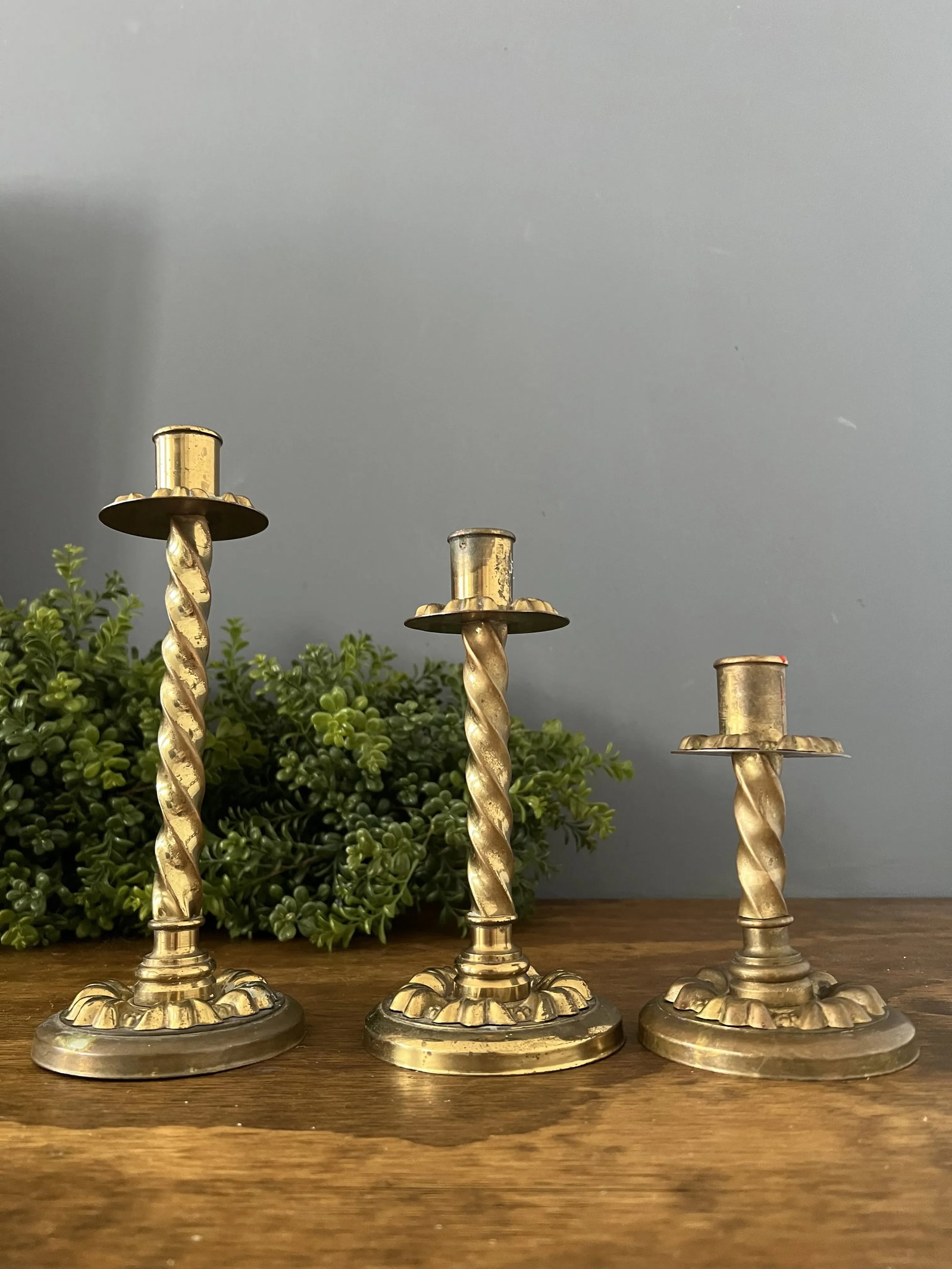 Set of 3 Antique Brass Candle Holder - 10