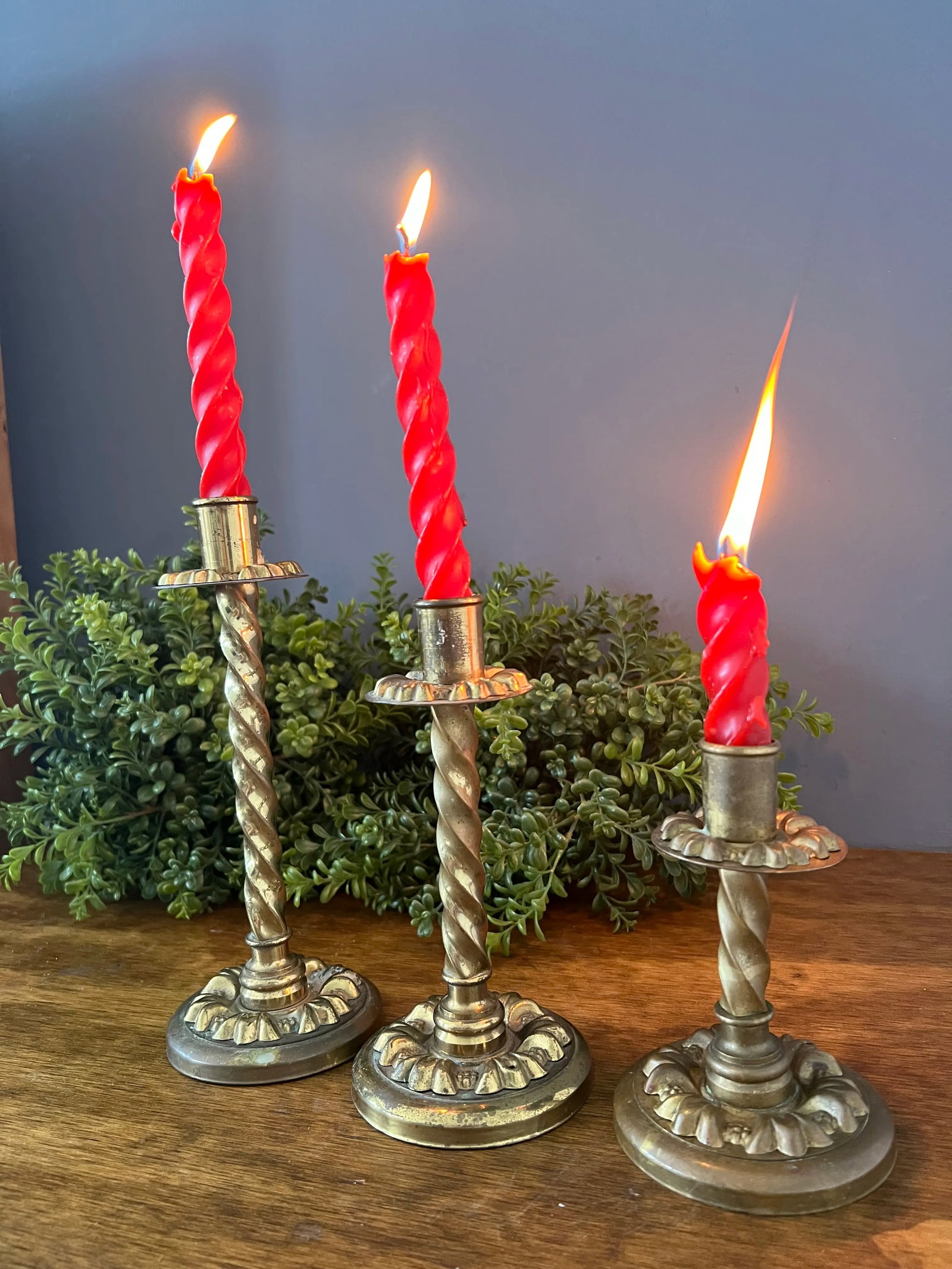 Set of 3 Antique Brass Candle Holder - 11