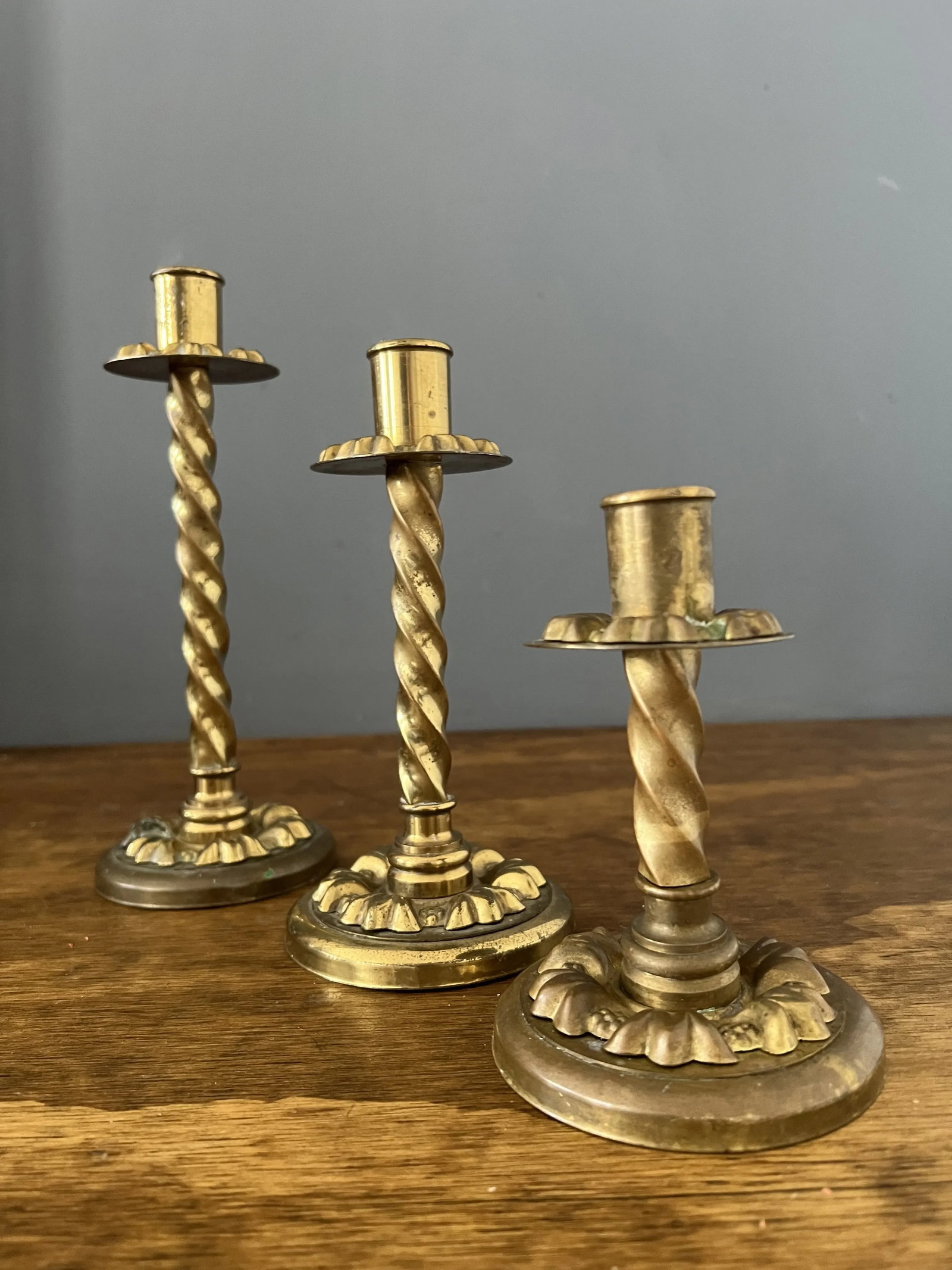 Set of 3 Antique Brass Candle Holder - 12