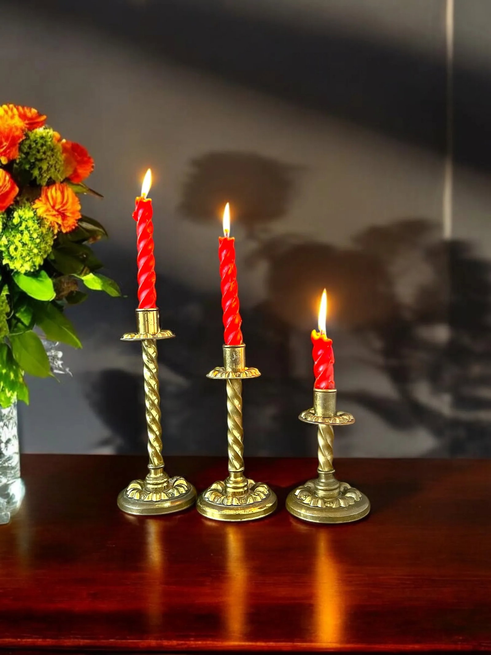 Set of 3 Antique Brass Candle Holder - 2
